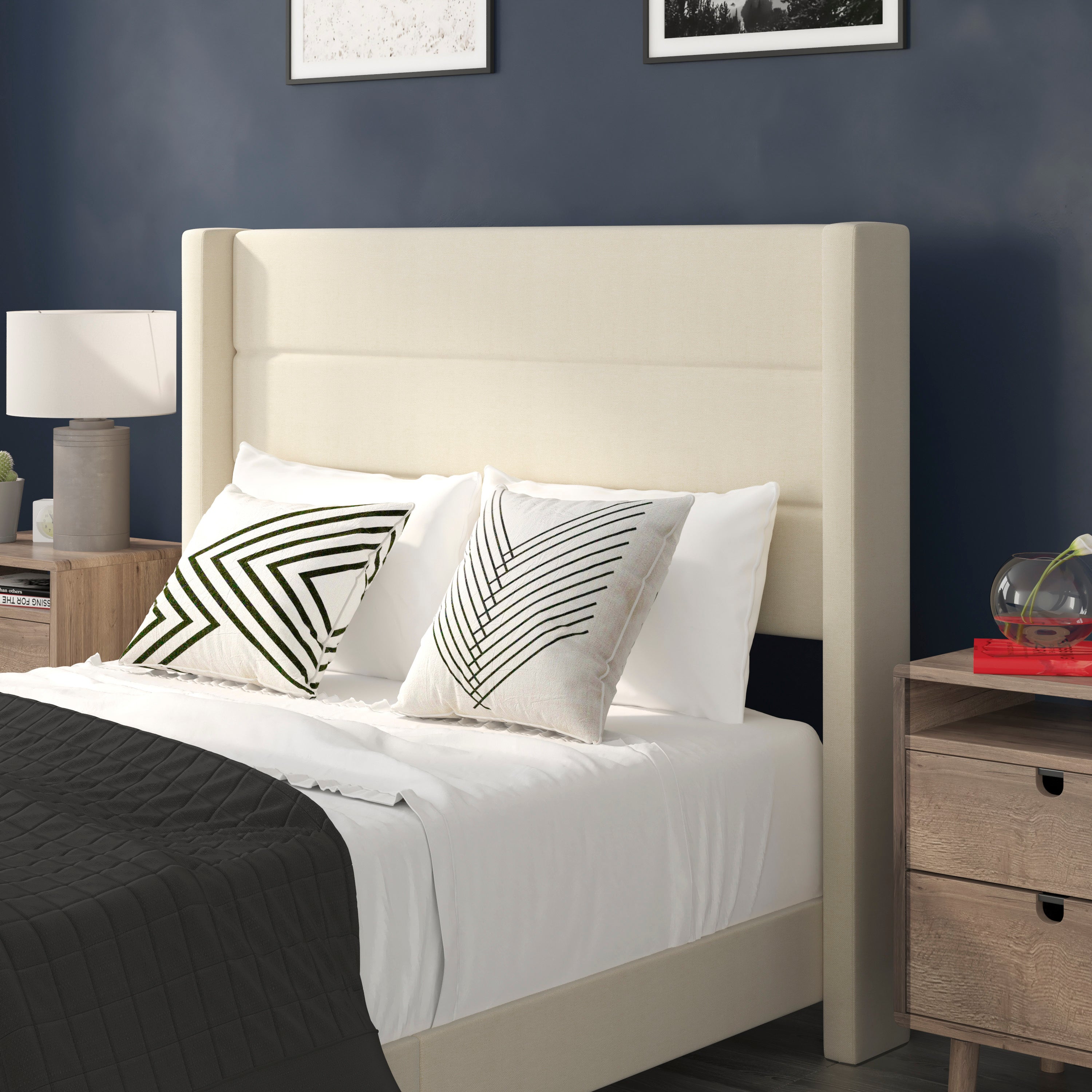 Hollis Upholstered Platform Bed with Wingback Headboard, Mattress Foundation with Slatted Supports, No Box Spring Needed