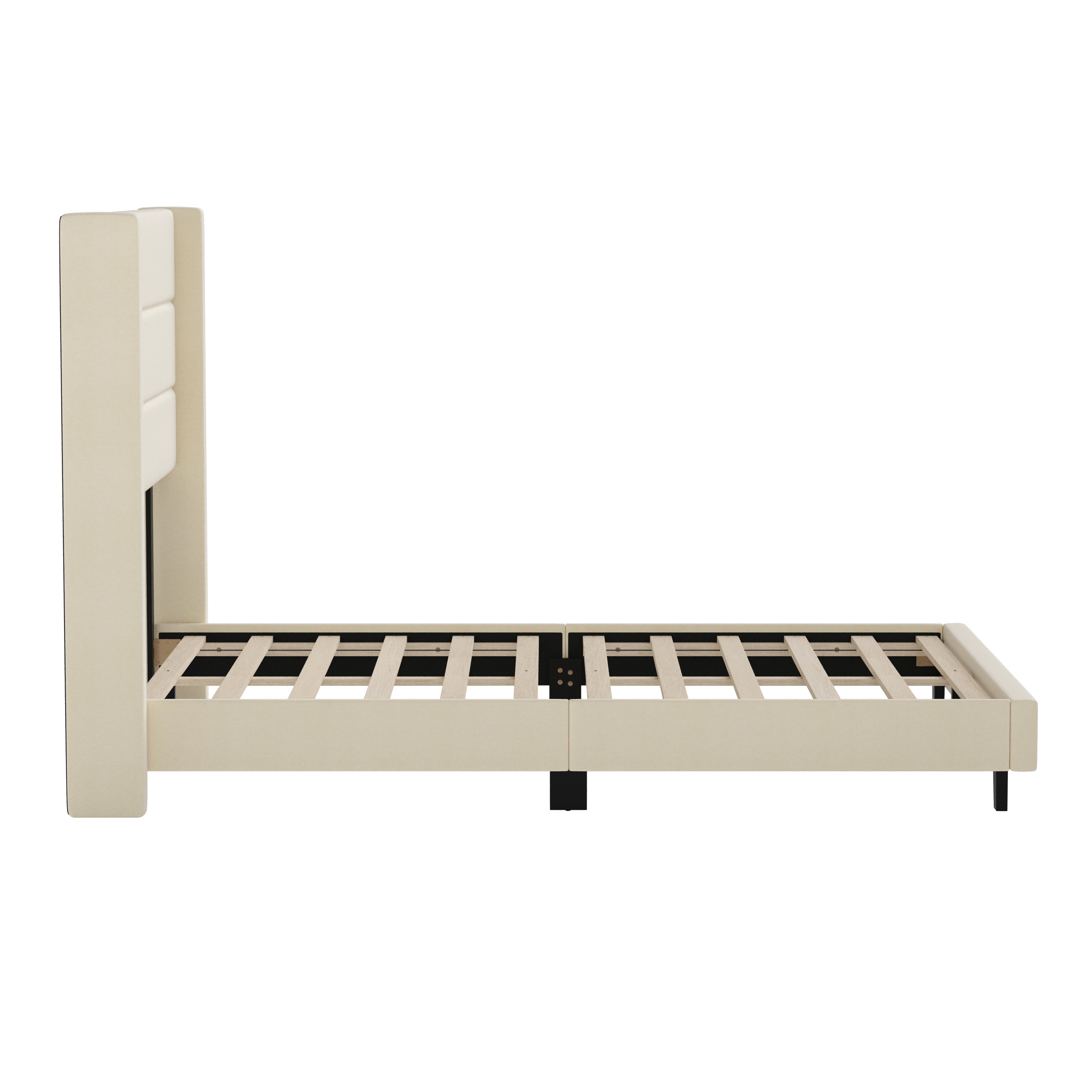 Hollis Upholstered Platform Bed with Wingback Headboard, Mattress Foundation with Slatted Supports, No Box Spring Needed