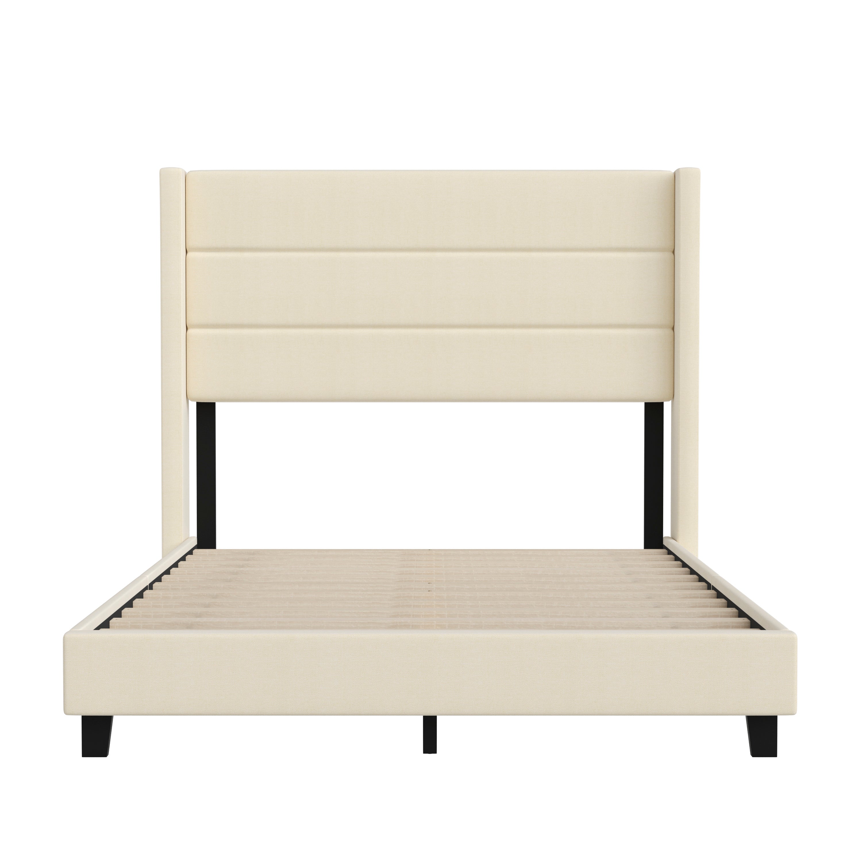 Hollis Upholstered Platform Bed with Wingback Headboard, Mattress Foundation with Slatted Supports, No Box Spring Needed
