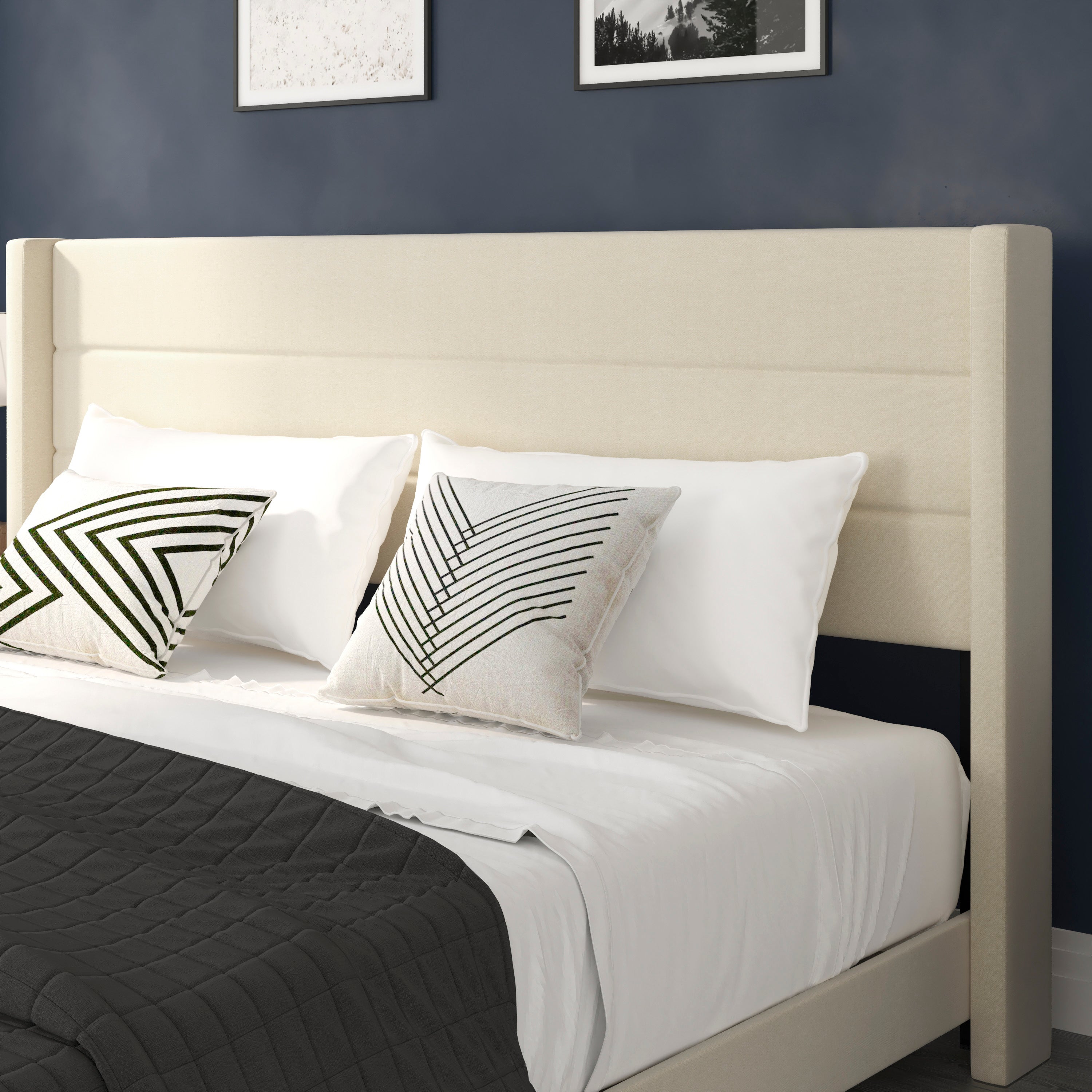 Hollis Upholstered Platform Bed with Wingback Headboard, Mattress Foundation with Slatted Supports, No Box Spring Needed