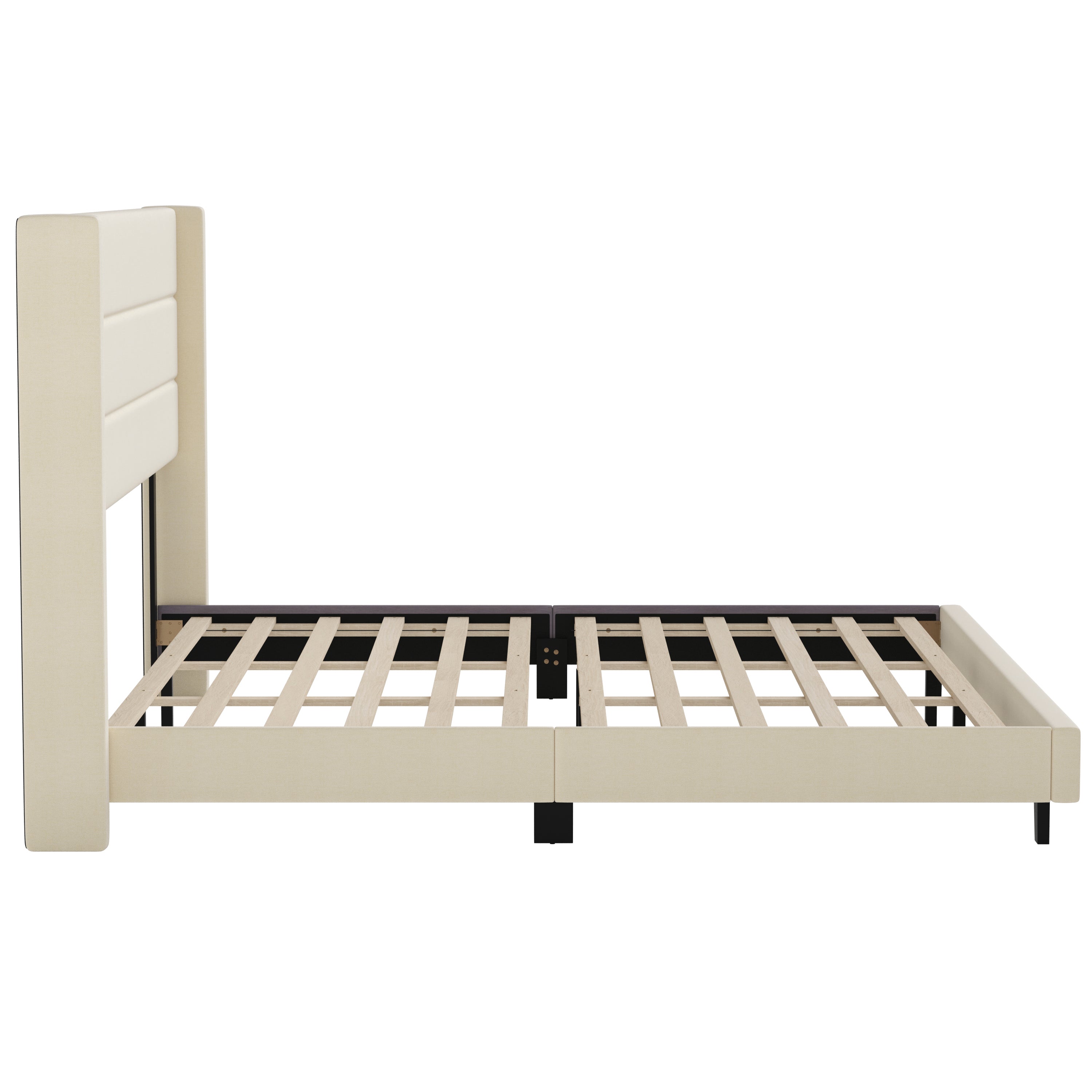 Hollis Upholstered Platform Bed with Wingback Headboard, Mattress Foundation with Slatted Supports, No Box Spring Needed
