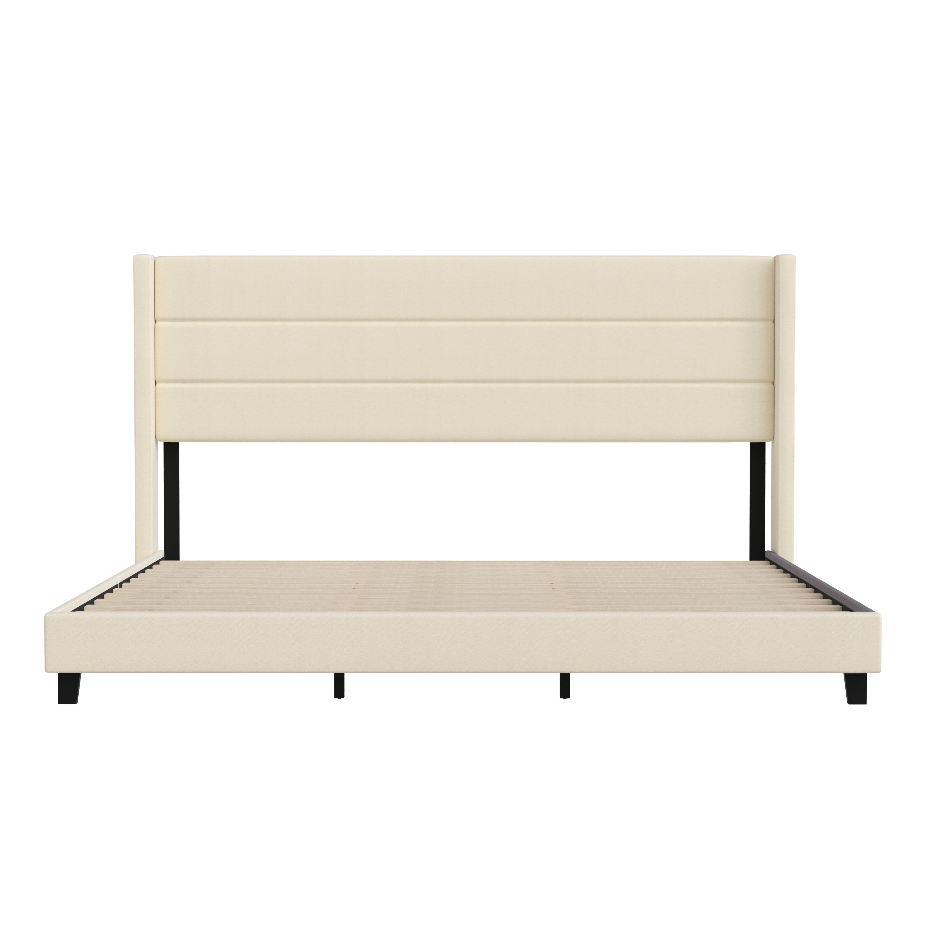 Hollis Upholstered Platform Bed with Wingback Headboard, Mattress Foundation with Slatted Supports, No Box Spring Needed