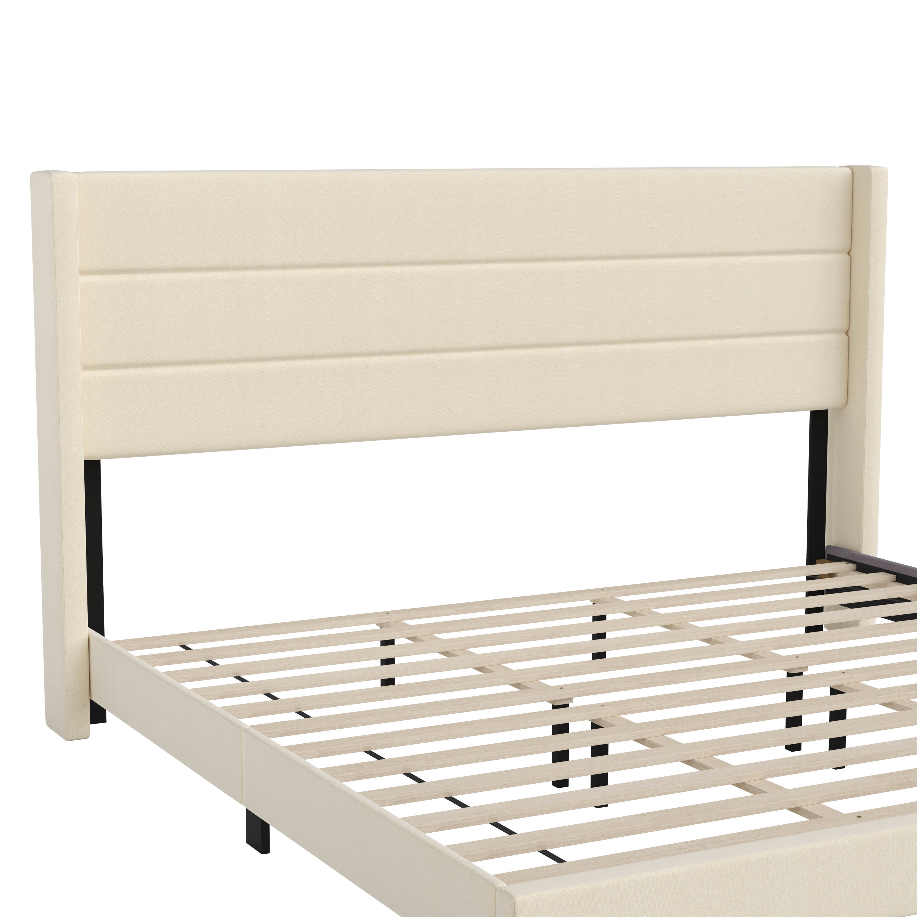 Hollis Upholstered Platform Bed with Wingback Headboard, Mattress Foundation with Slatted Supports, No Box Spring Needed