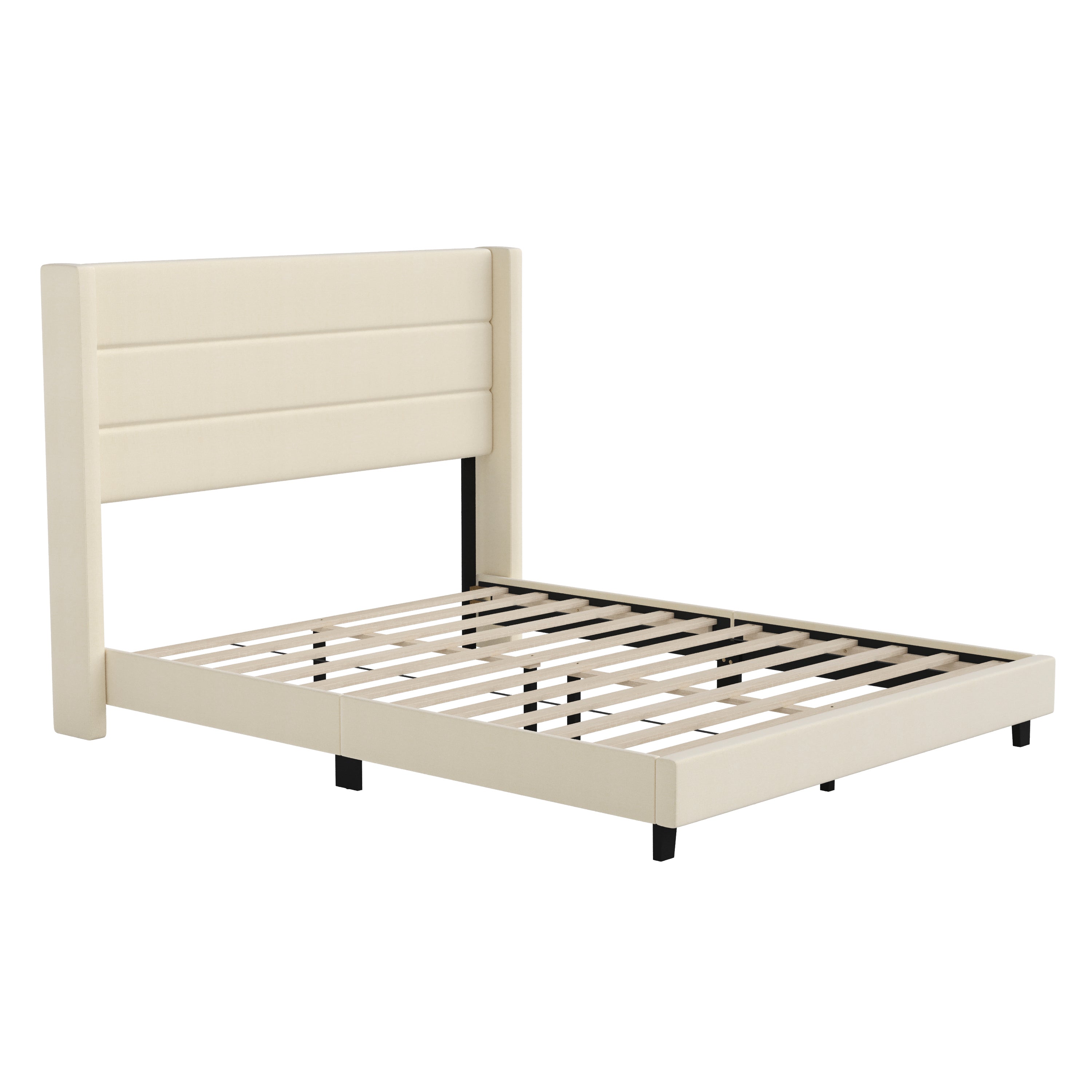 Hollis Upholstered Platform Bed with Wingback Headboard, Mattress Foundation with Slatted Supports, No Box Spring Needed
