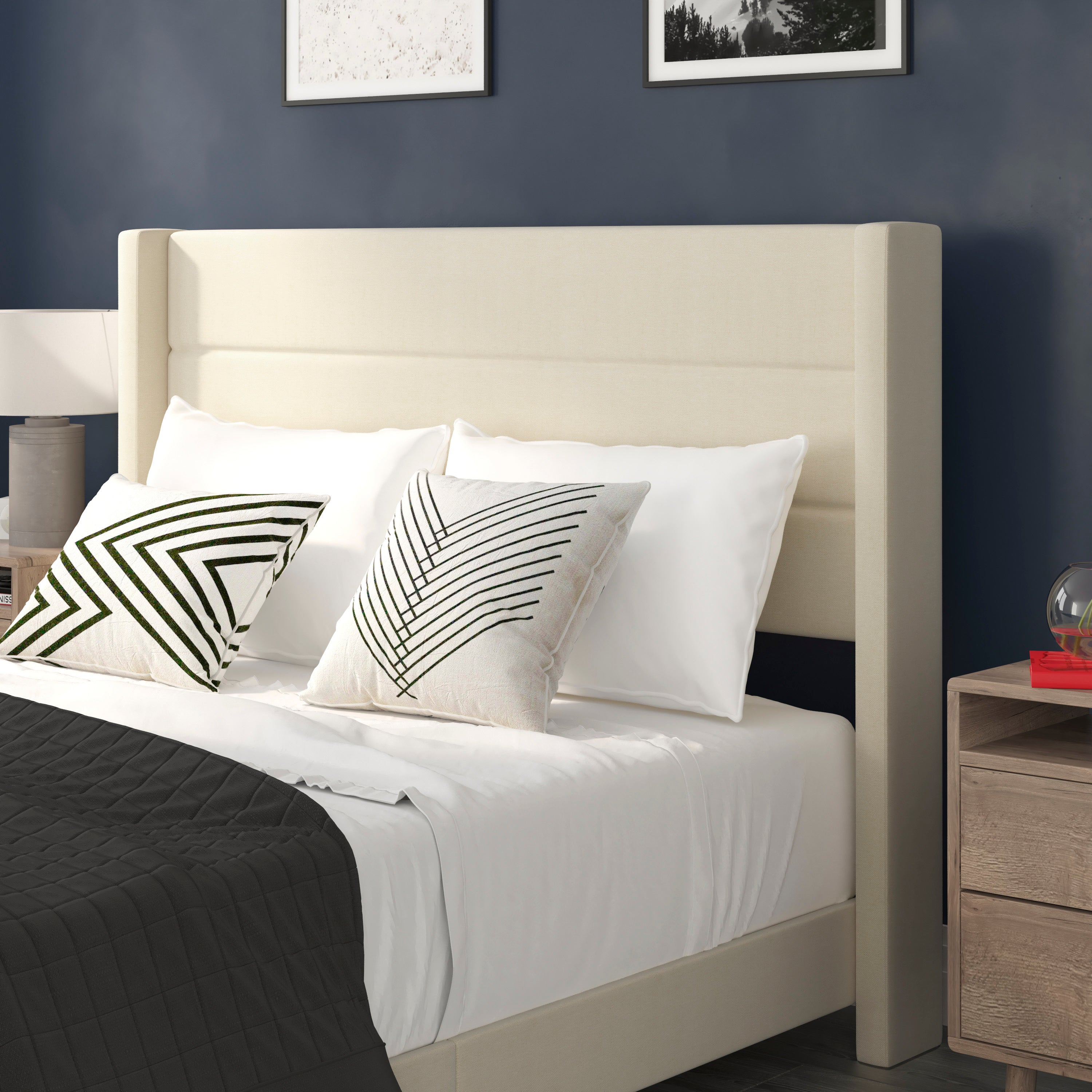 Hollis Upholstered Platform Bed with Wingback Headboard, Mattress Foundation with Slatted Supports, No Box Spring Needed
