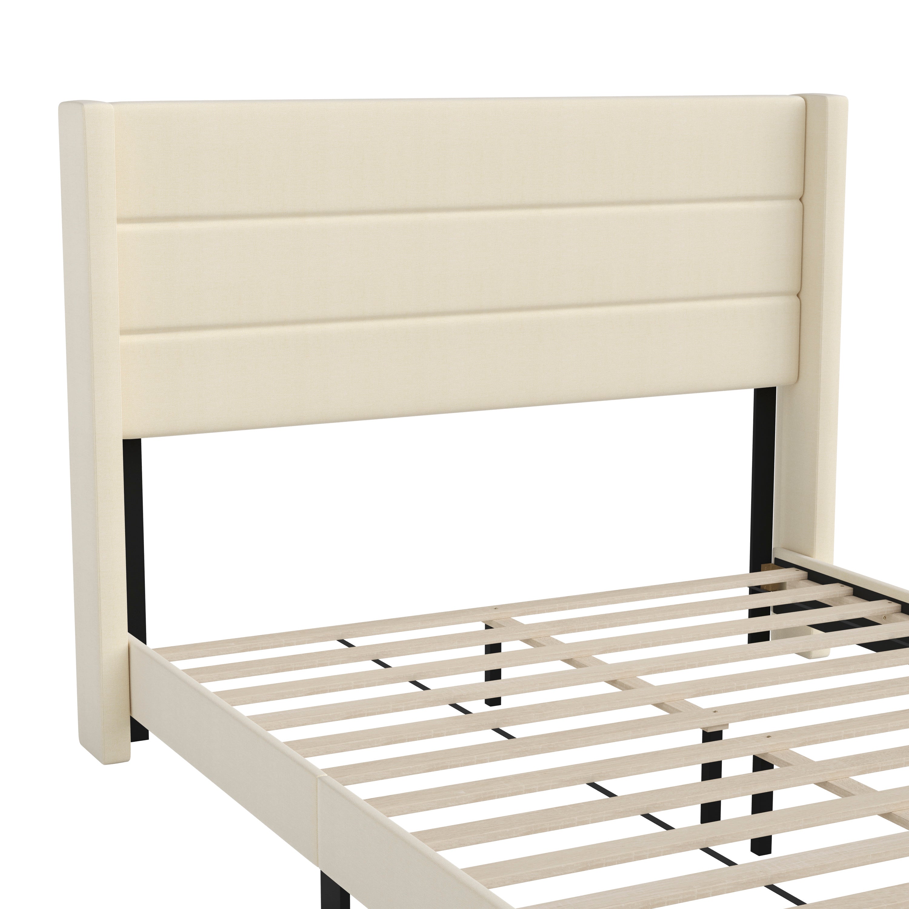 Hollis Upholstered Platform Bed with Wingback Headboard, Mattress Foundation with Slatted Supports, No Box Spring Needed
