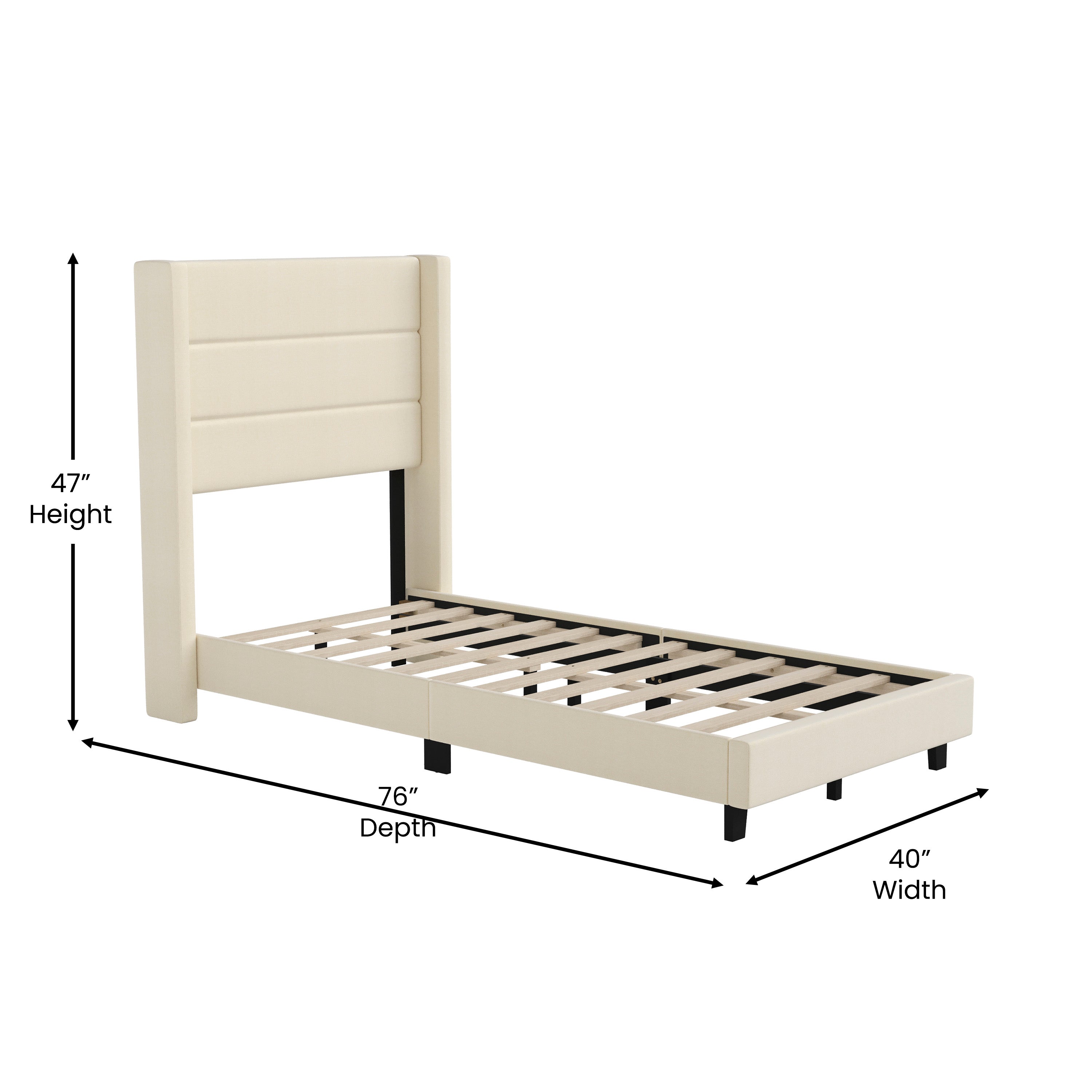 Hollis Upholstered Platform Bed with Wingback Headboard, Mattress Foundation with Slatted Supports, No Box Spring Needed
