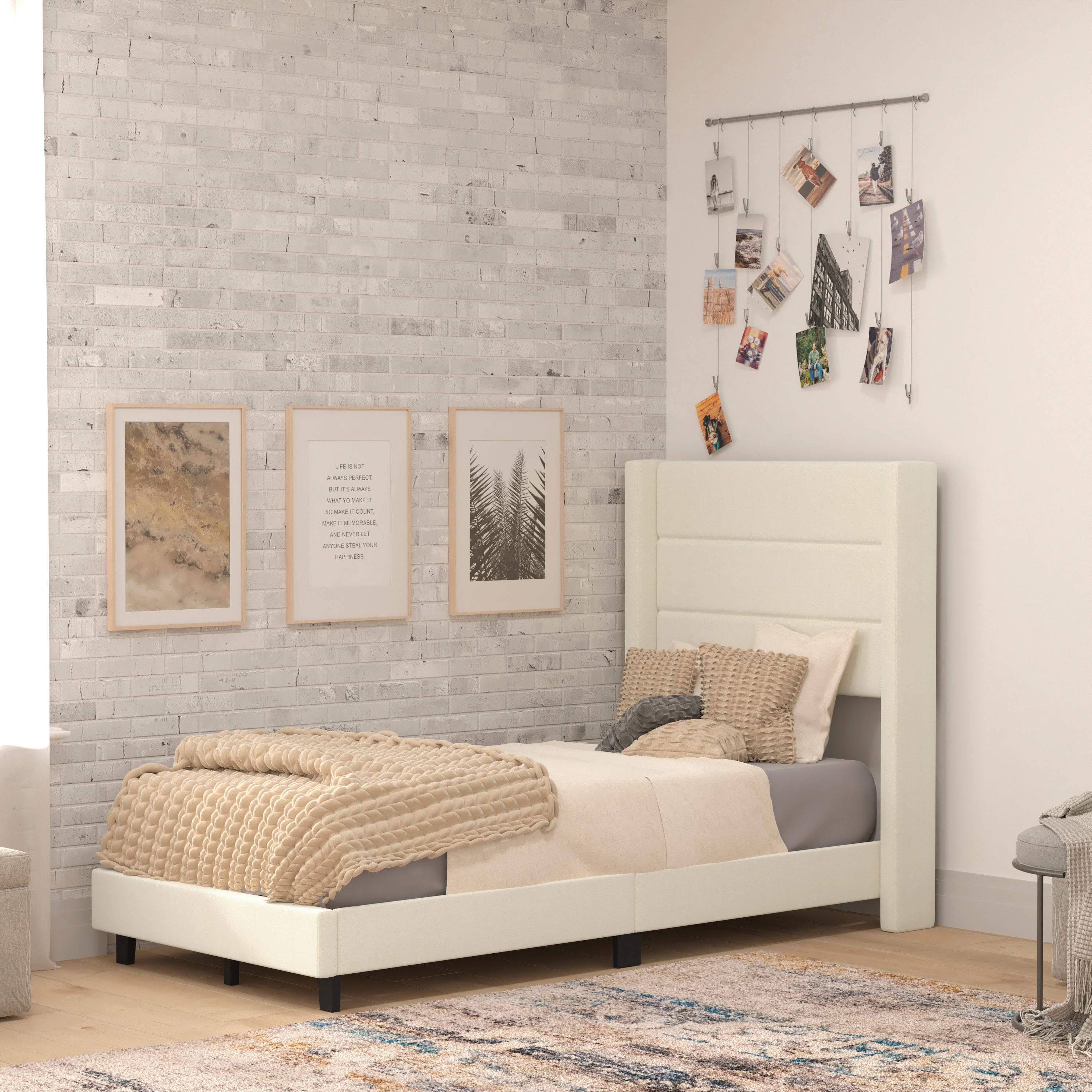 Hollis Upholstered Platform Bed with Wingback Headboard, Mattress Foundation with Slatted Supports, No Box Spring Needed