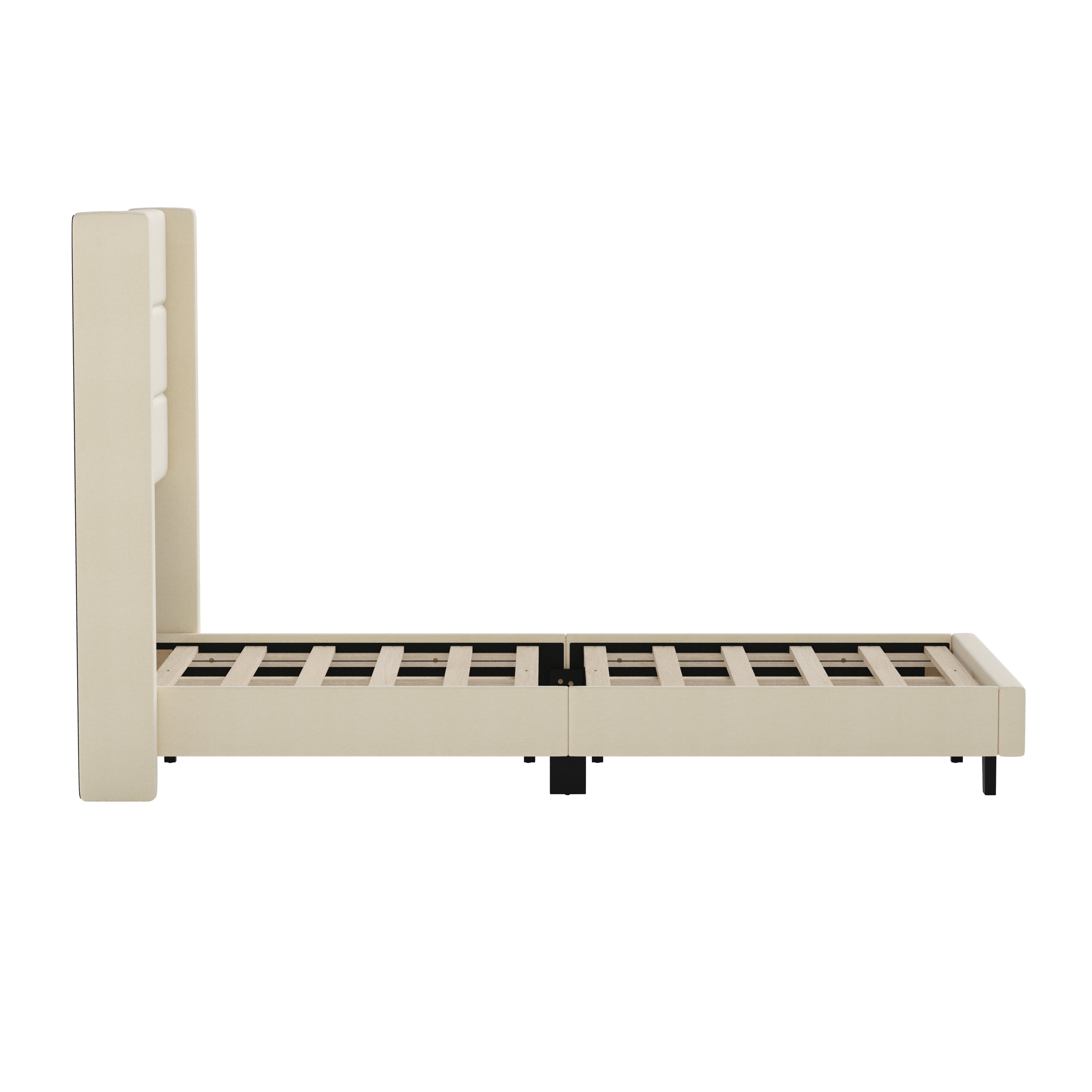 Hollis Upholstered Platform Bed with Wingback Headboard, Mattress Foundation with Slatted Supports, No Box Spring Needed