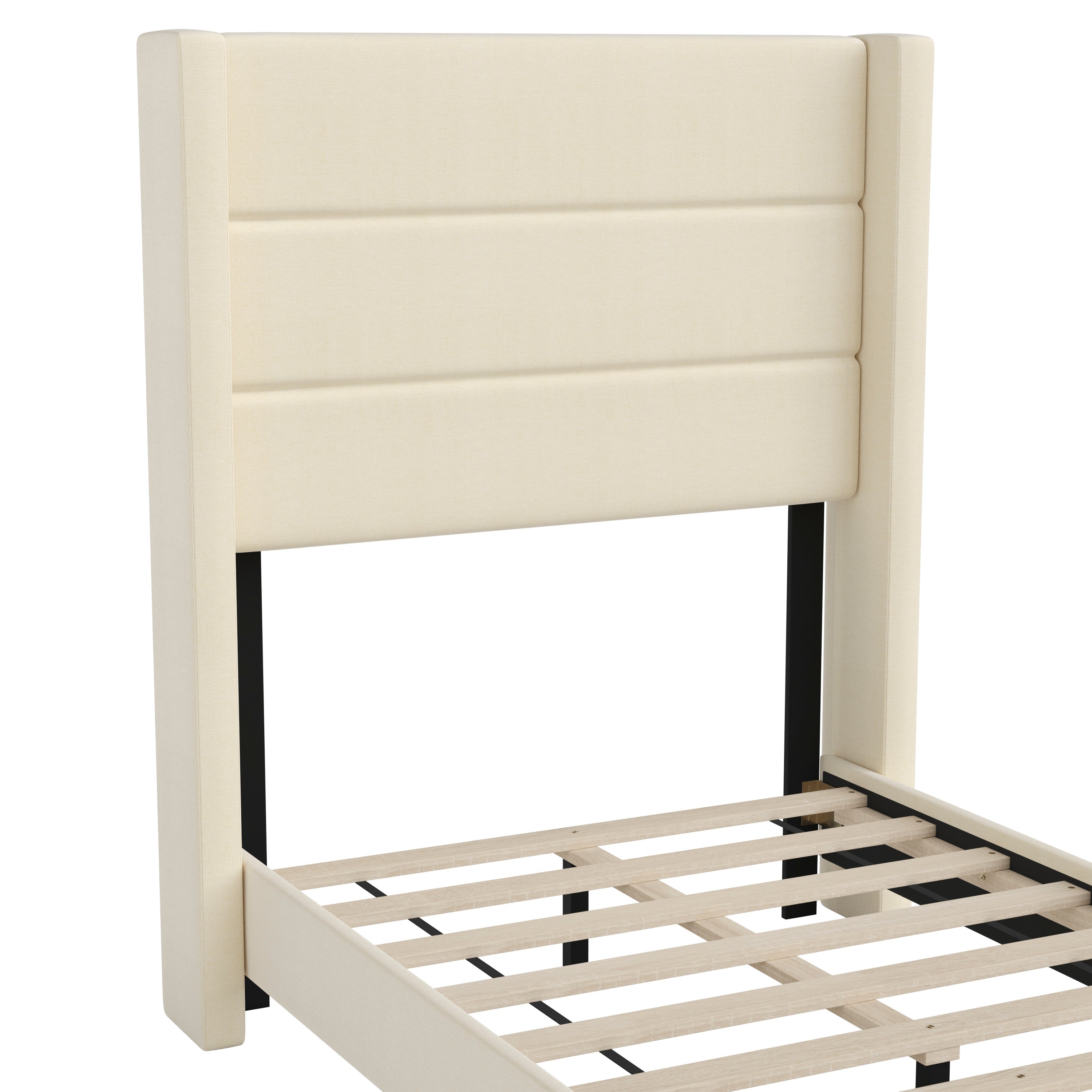 Hollis Upholstered Platform Bed with Wingback Headboard, Mattress Foundation with Slatted Supports, No Box Spring Needed