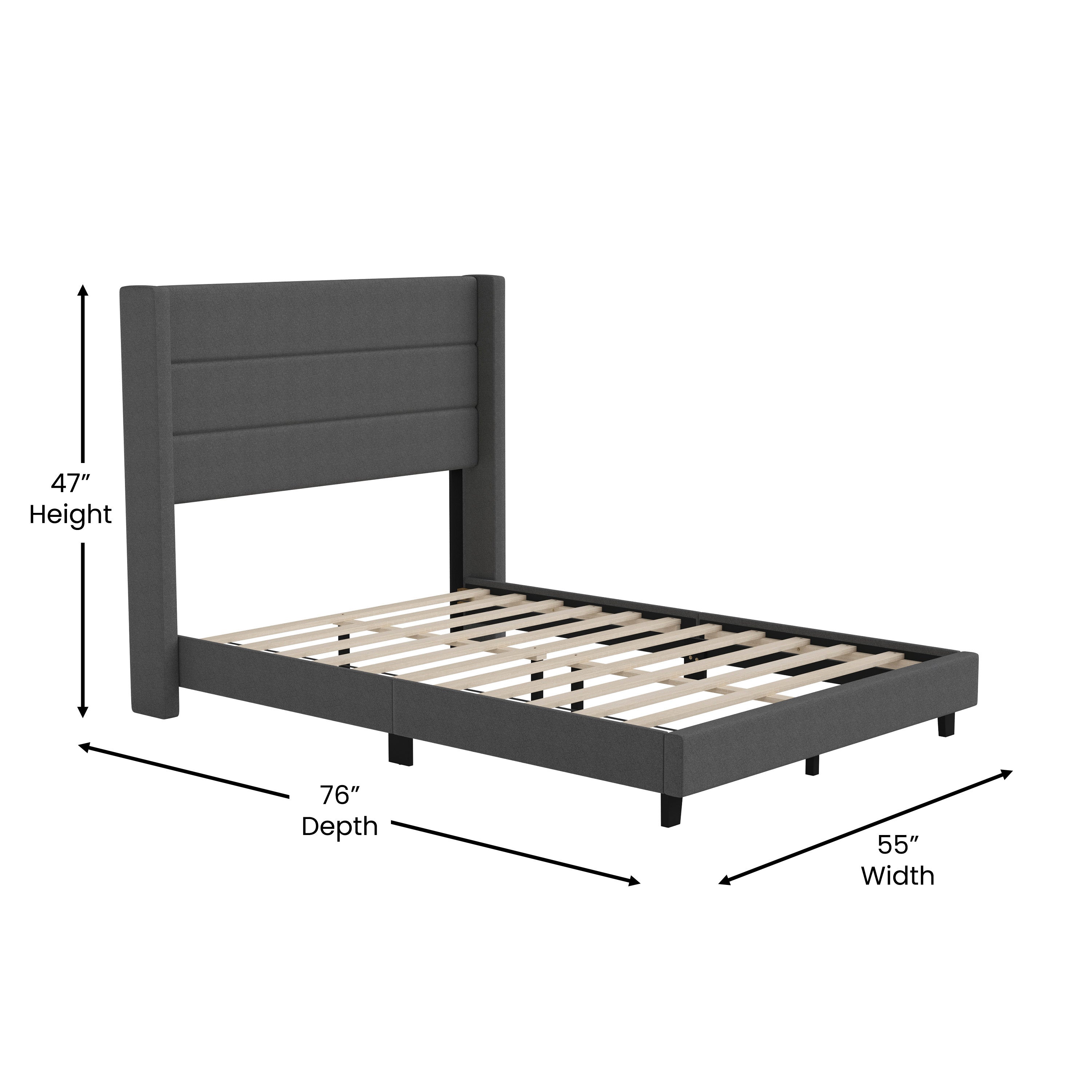 Hollis Upholstered Platform Bed with Wingback Headboard, Mattress Foundation with Slatted Supports, No Box Spring Needed