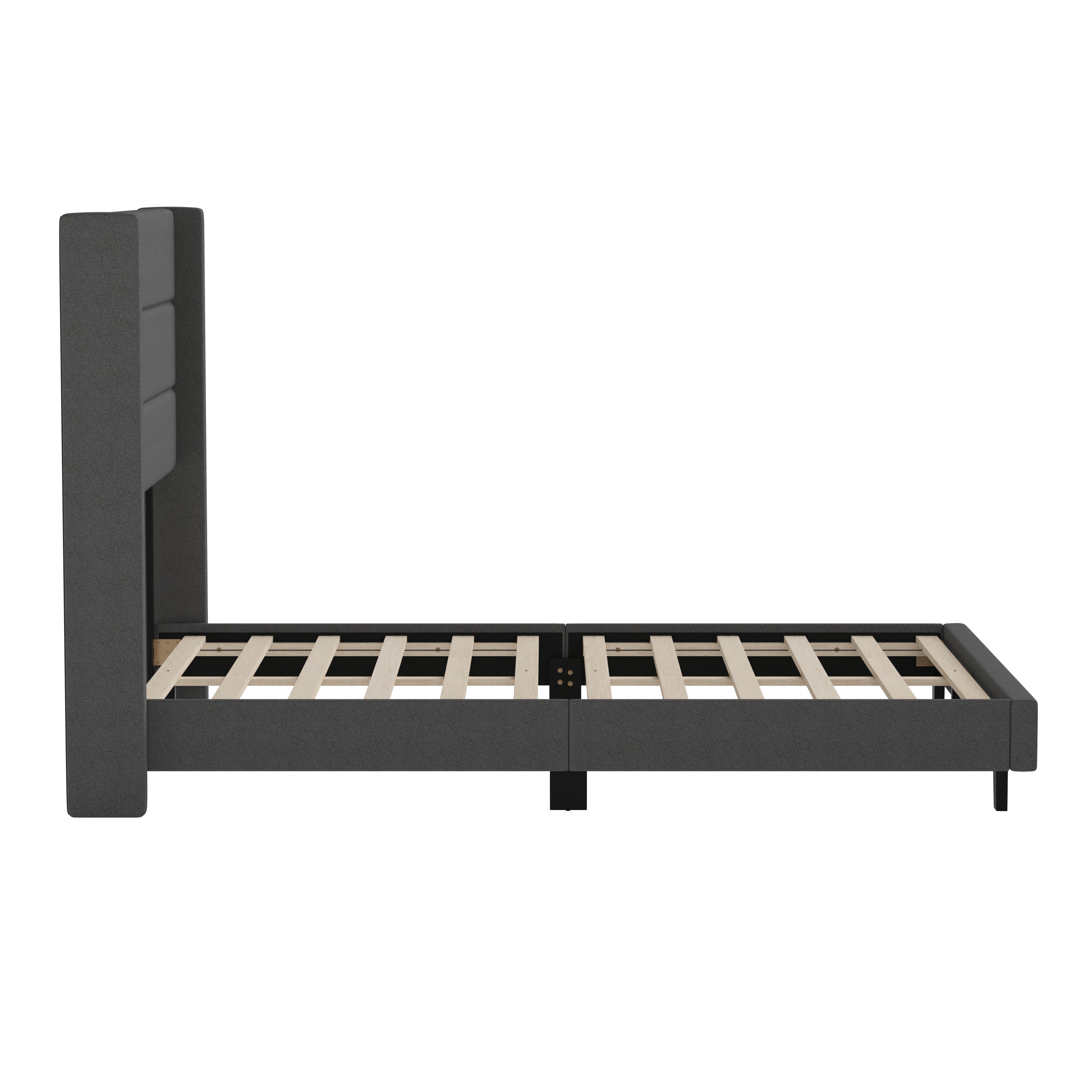 Hollis Upholstered Platform Bed with Wingback Headboard, Mattress Foundation with Slatted Supports, No Box Spring Needed