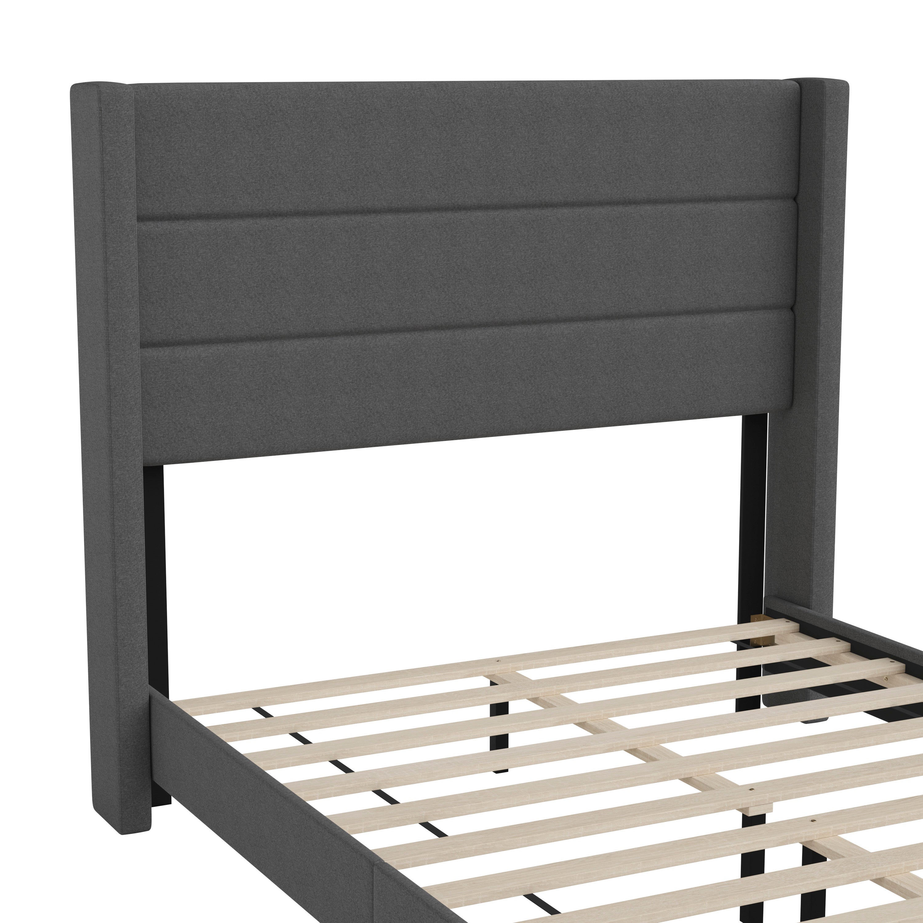 Hollis Upholstered Platform Bed with Wingback Headboard, Mattress Foundation with Slatted Supports, No Box Spring Needed