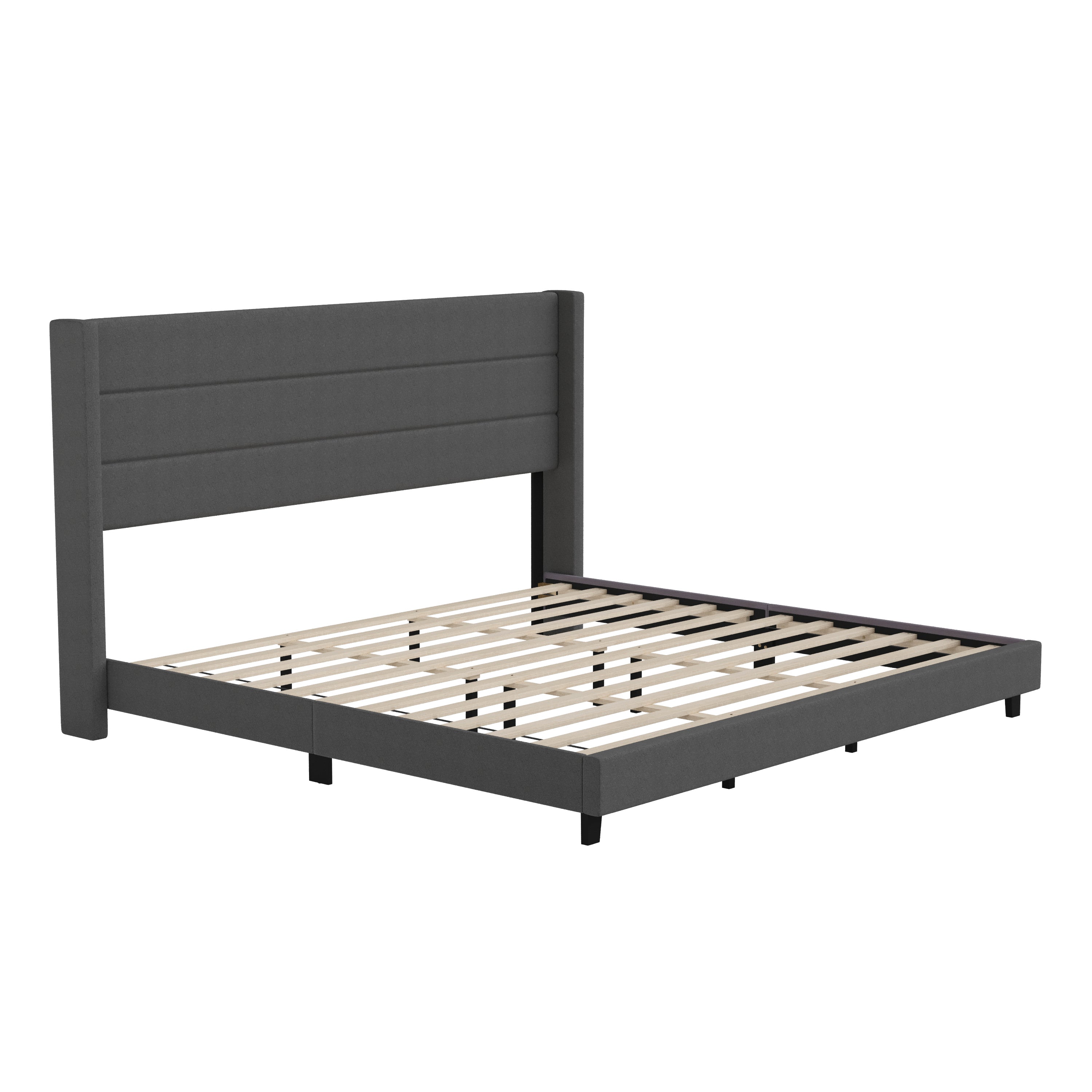 Hollis Upholstered Platform Bed with Wingback Headboard, Mattress Foundation with Slatted Supports, No Box Spring Needed-Bed-Flash Furniture-Wall2Wall Furnishings