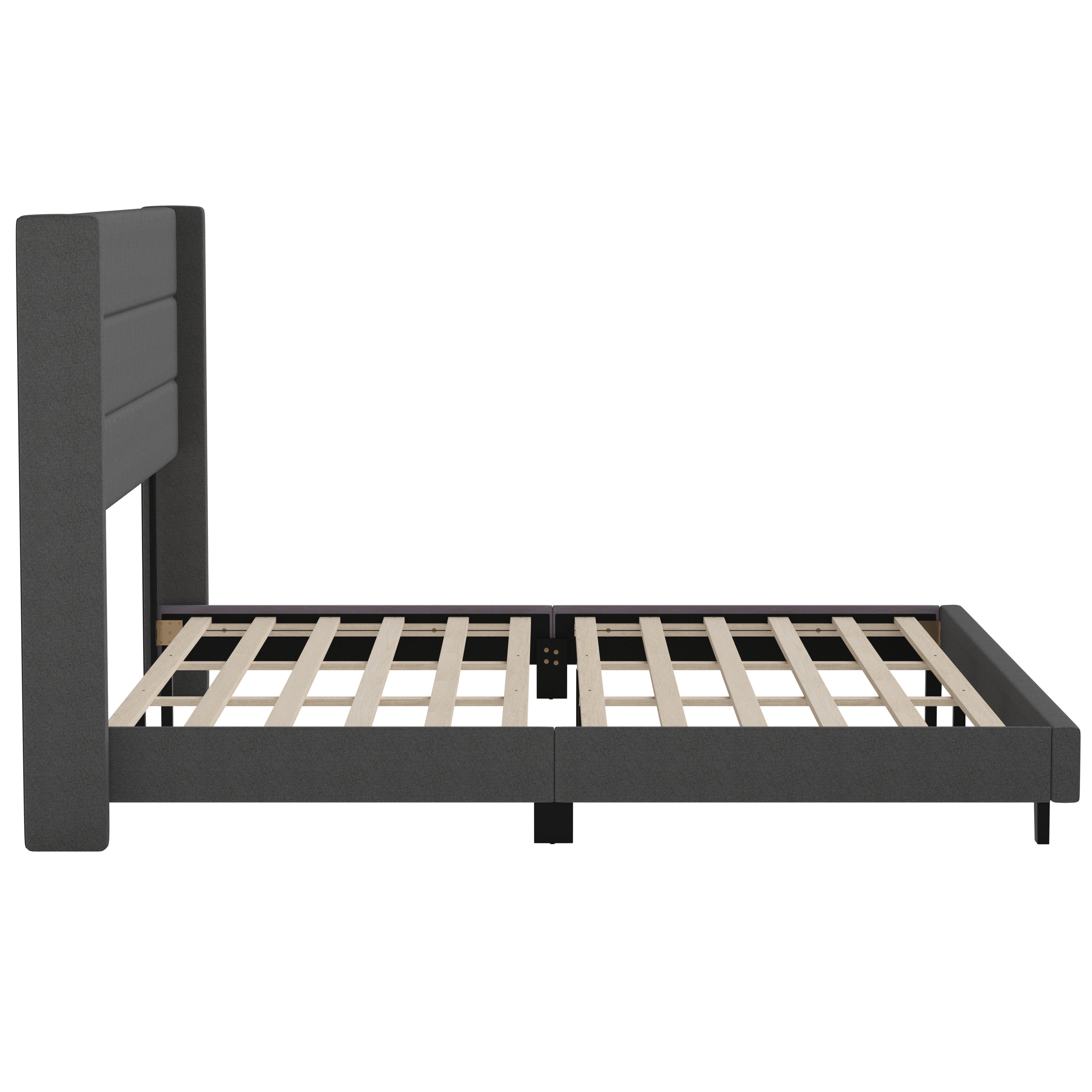 Hollis Upholstered Platform Bed with Wingback Headboard, Mattress Foundation with Slatted Supports, No Box Spring Needed