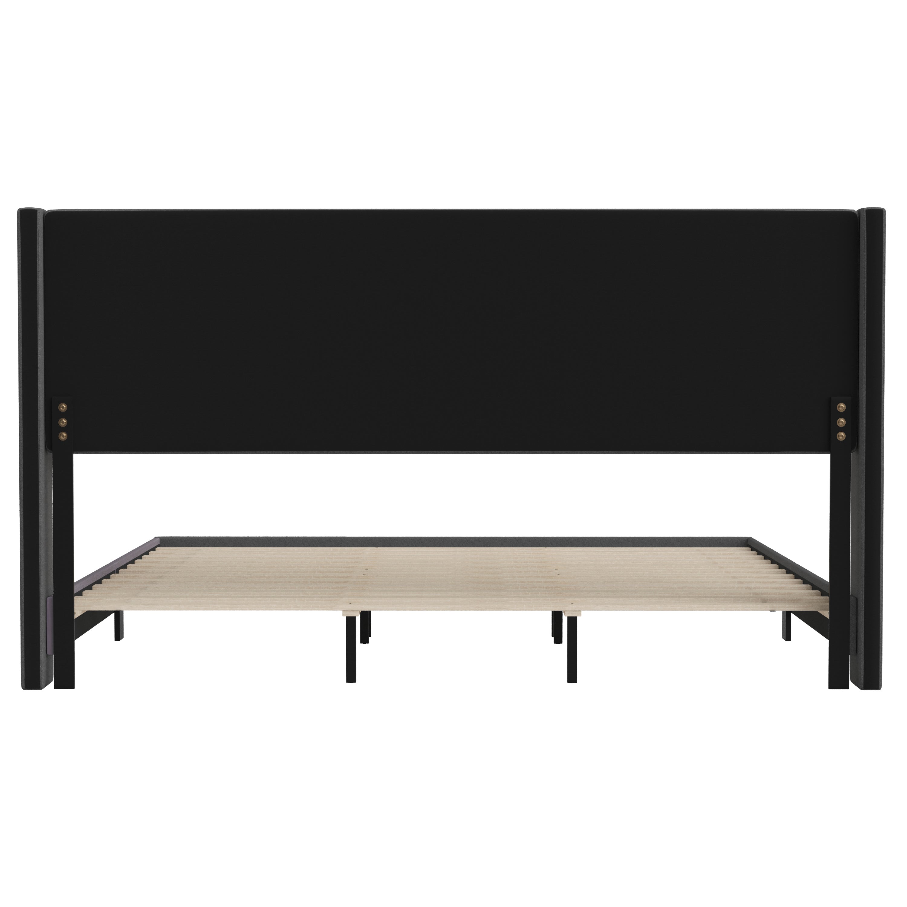 Hollis Upholstered Platform Bed with Wingback Headboard, Mattress Foundation with Slatted Supports, No Box Spring Needed