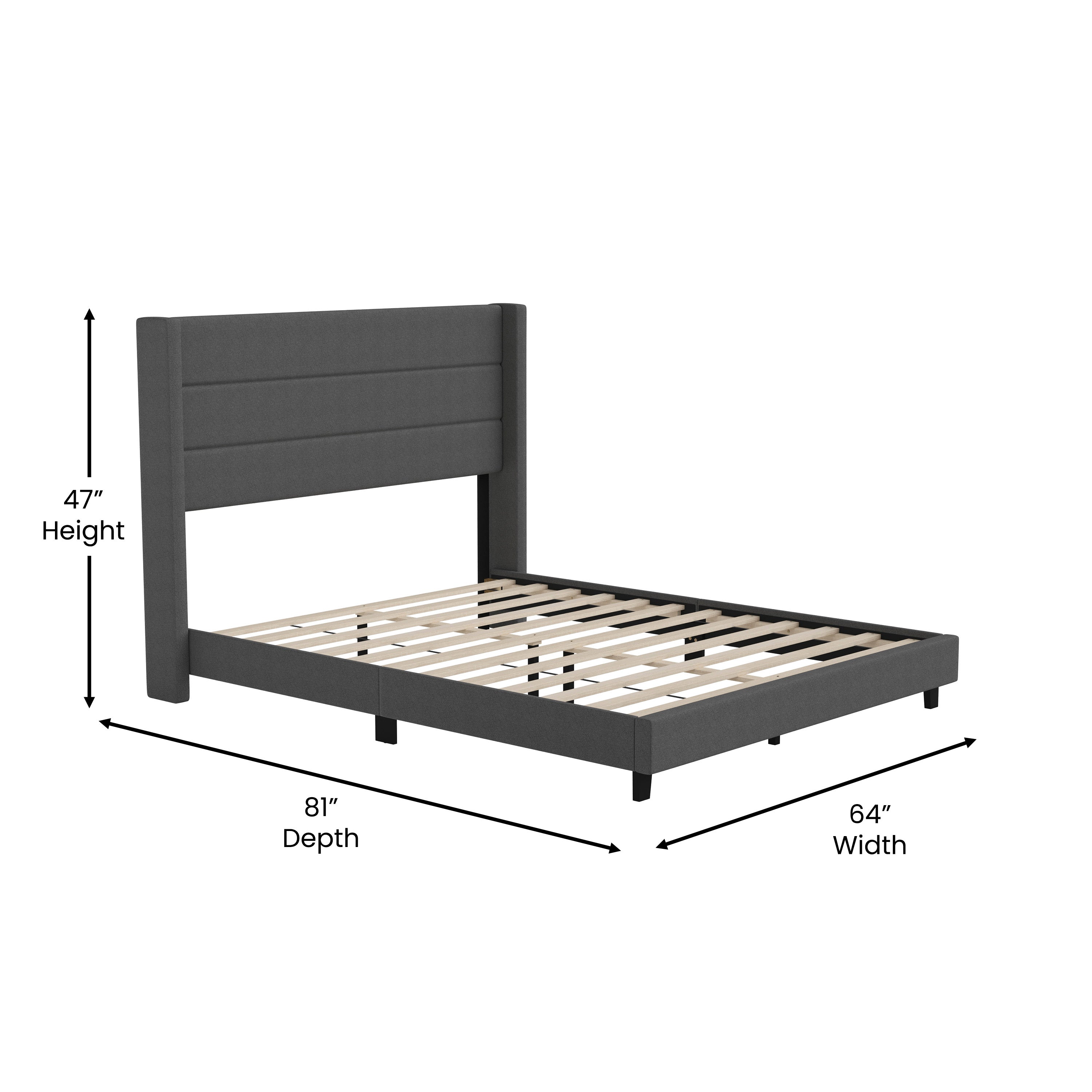 Hollis Upholstered Platform Bed with Wingback Headboard, Mattress Foundation with Slatted Supports, No Box Spring Needed