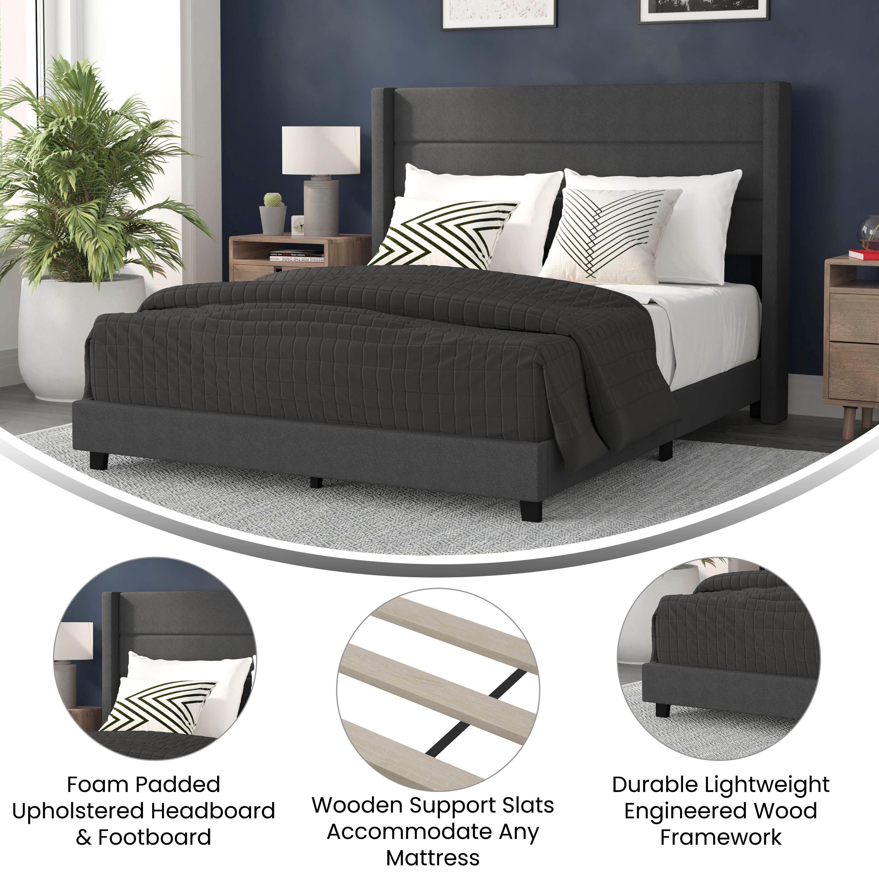 Hollis Upholstered Platform Bed with Wingback Headboard, Mattress Foundation with Slatted Supports, No Box Spring Needed