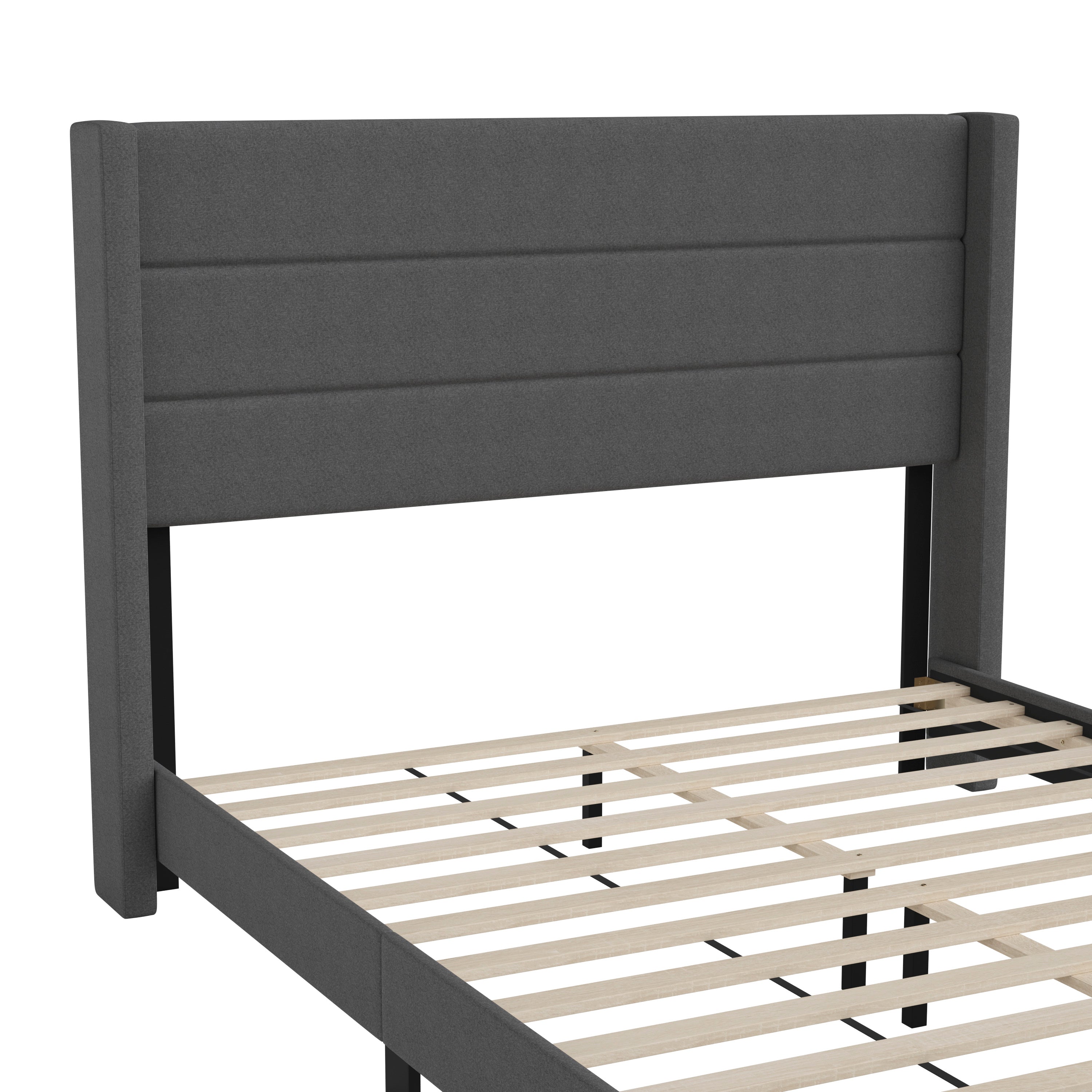 Hollis Upholstered Platform Bed with Wingback Headboard, Mattress Foundation with Slatted Supports, No Box Spring Needed