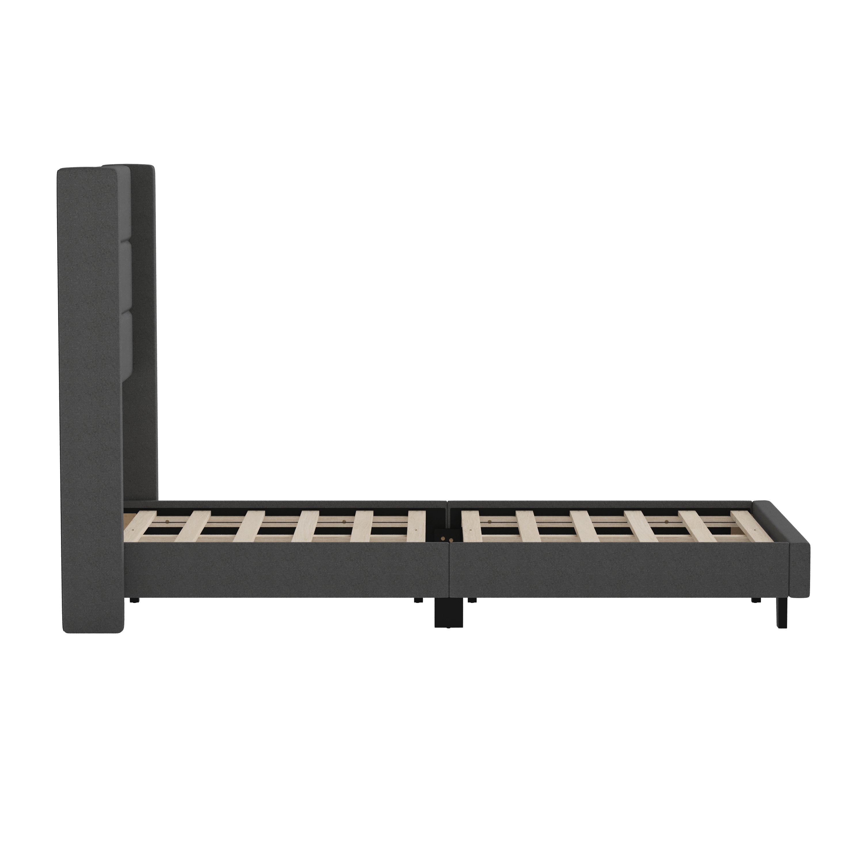 Hollis Upholstered Platform Bed with Wingback Headboard, Mattress Foundation with Slatted Supports, No Box Spring Needed