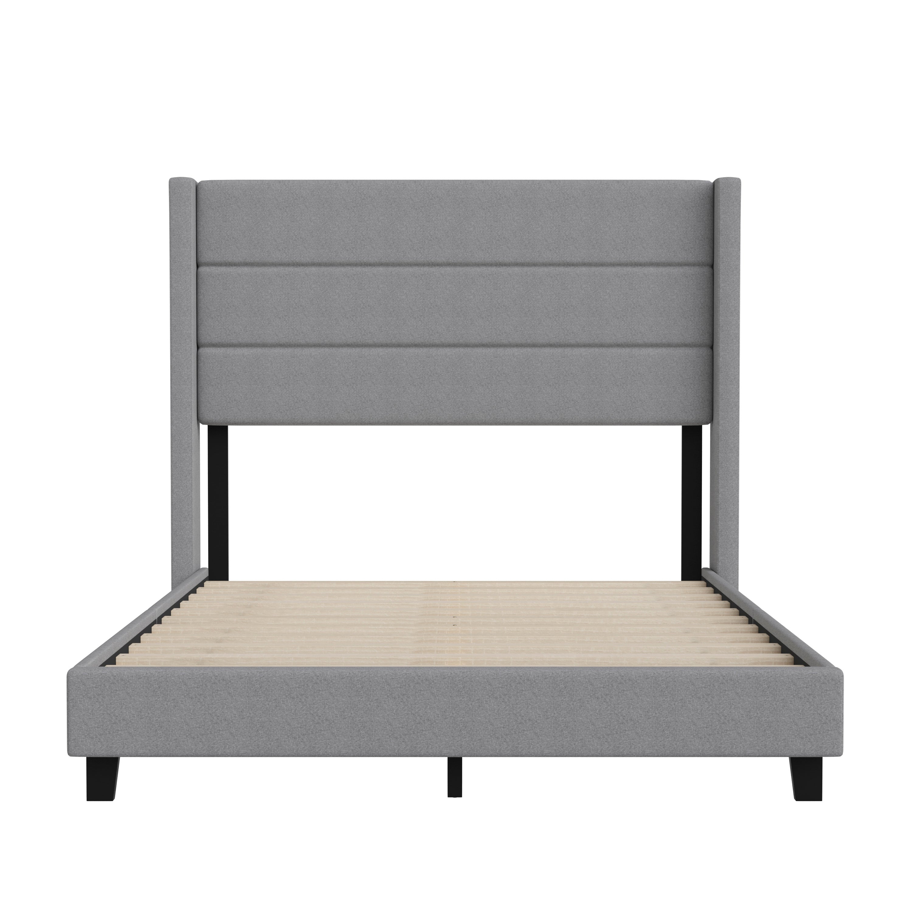 Hollis Upholstered Platform Bed with Wingback Headboard, Mattress Foundation with Slatted Supports, No Box Spring Needed