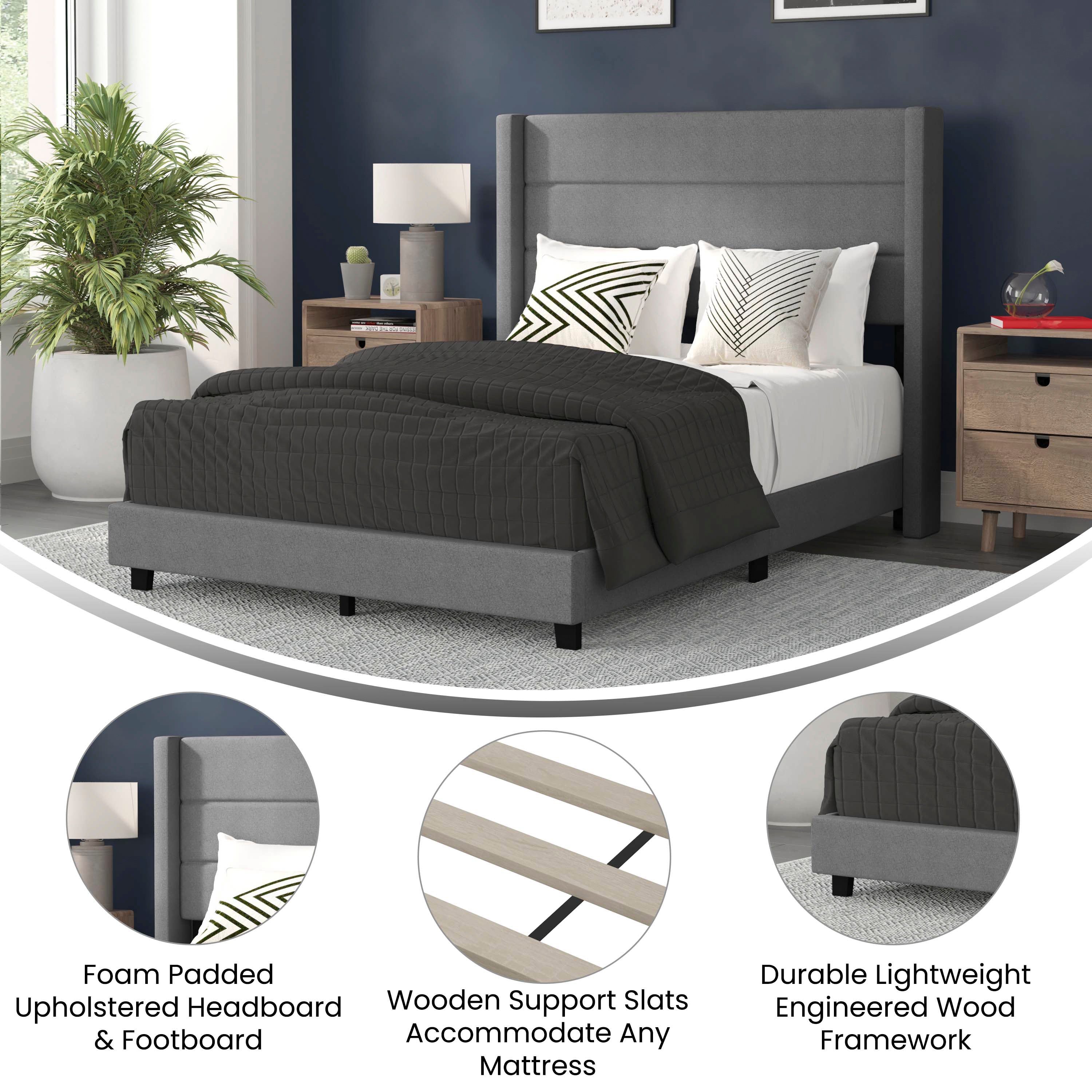 Hollis Upholstered Platform Bed with Wingback Headboard, Mattress Foundation with Slatted Supports, No Box Spring Needed