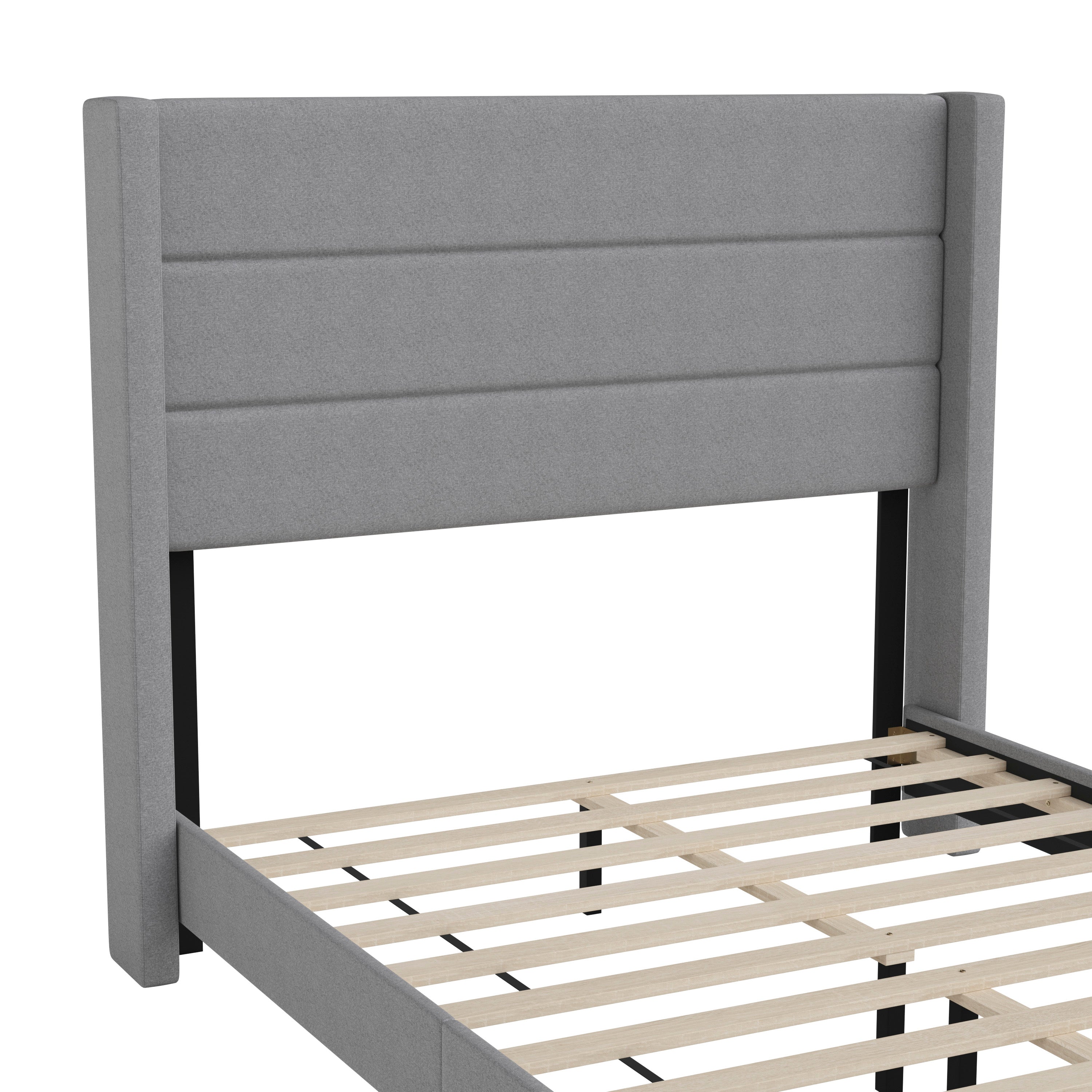 Hollis Upholstered Platform Bed with Wingback Headboard, Mattress Foundation with Slatted Supports, No Box Spring Needed