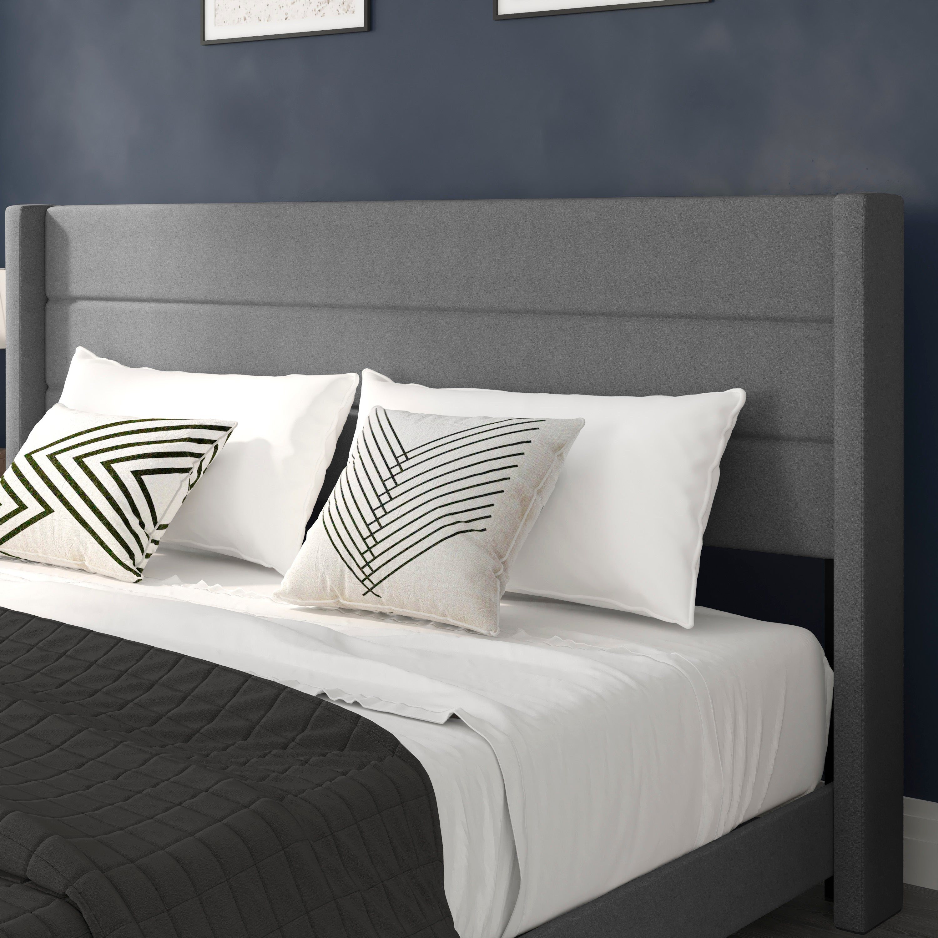 Hollis Upholstered Platform Bed with Wingback Headboard, Mattress Foundation with Slatted Supports, No Box Spring Needed