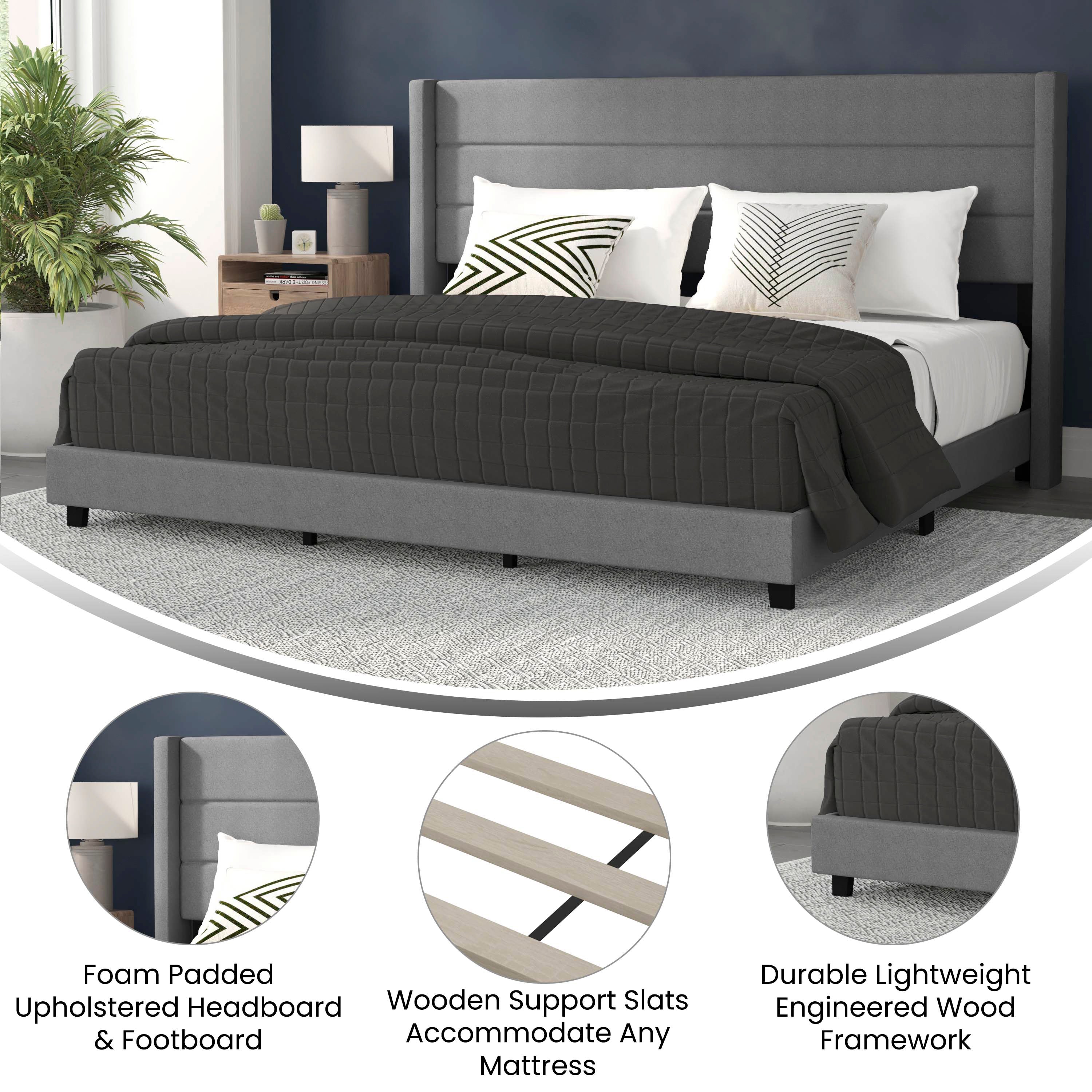 Hollis Upholstered Platform Bed with Wingback Headboard, Mattress Foundation with Slatted Supports, No Box Spring Needed