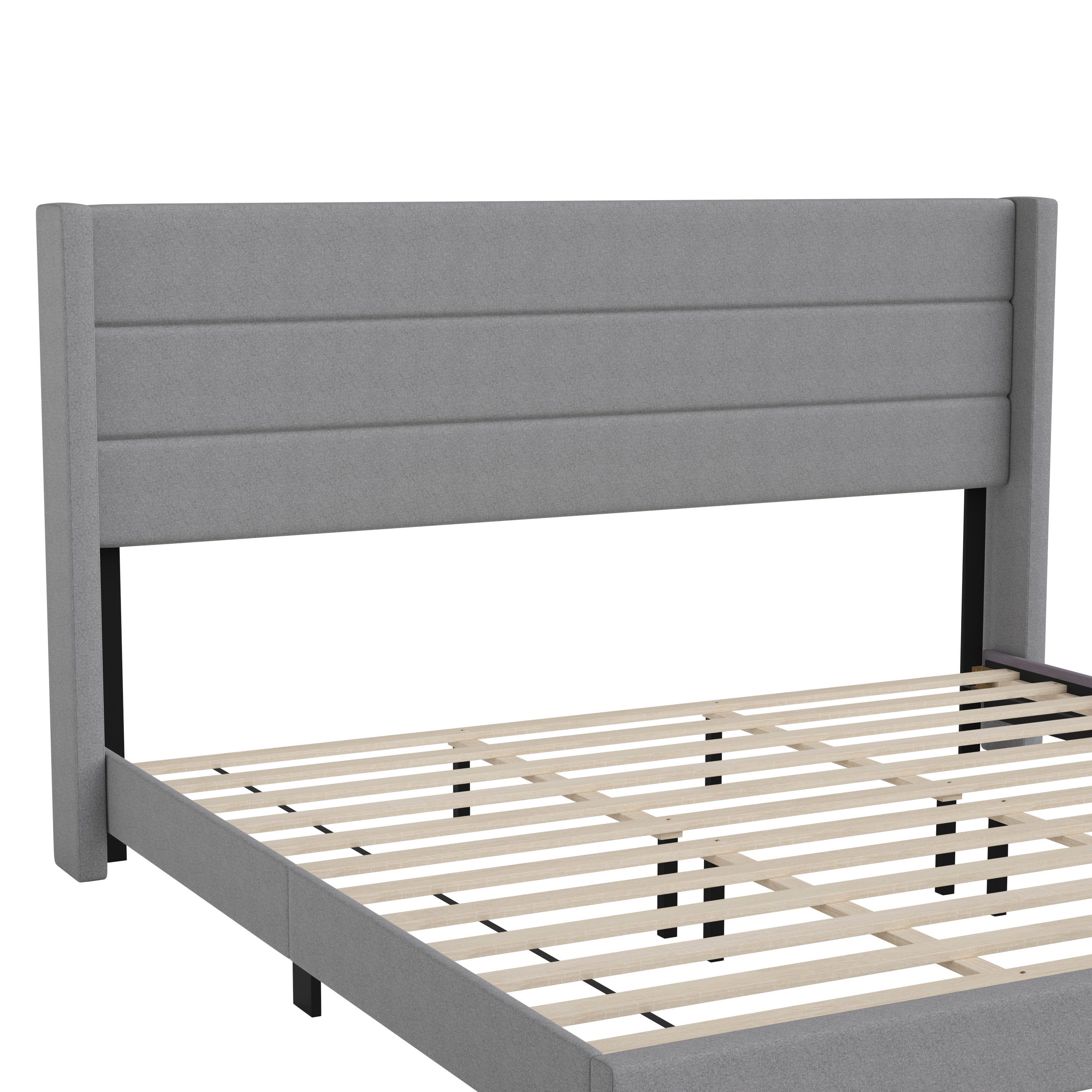Hollis Upholstered Platform Bed with Wingback Headboard, Mattress Foundation with Slatted Supports, No Box Spring Needed