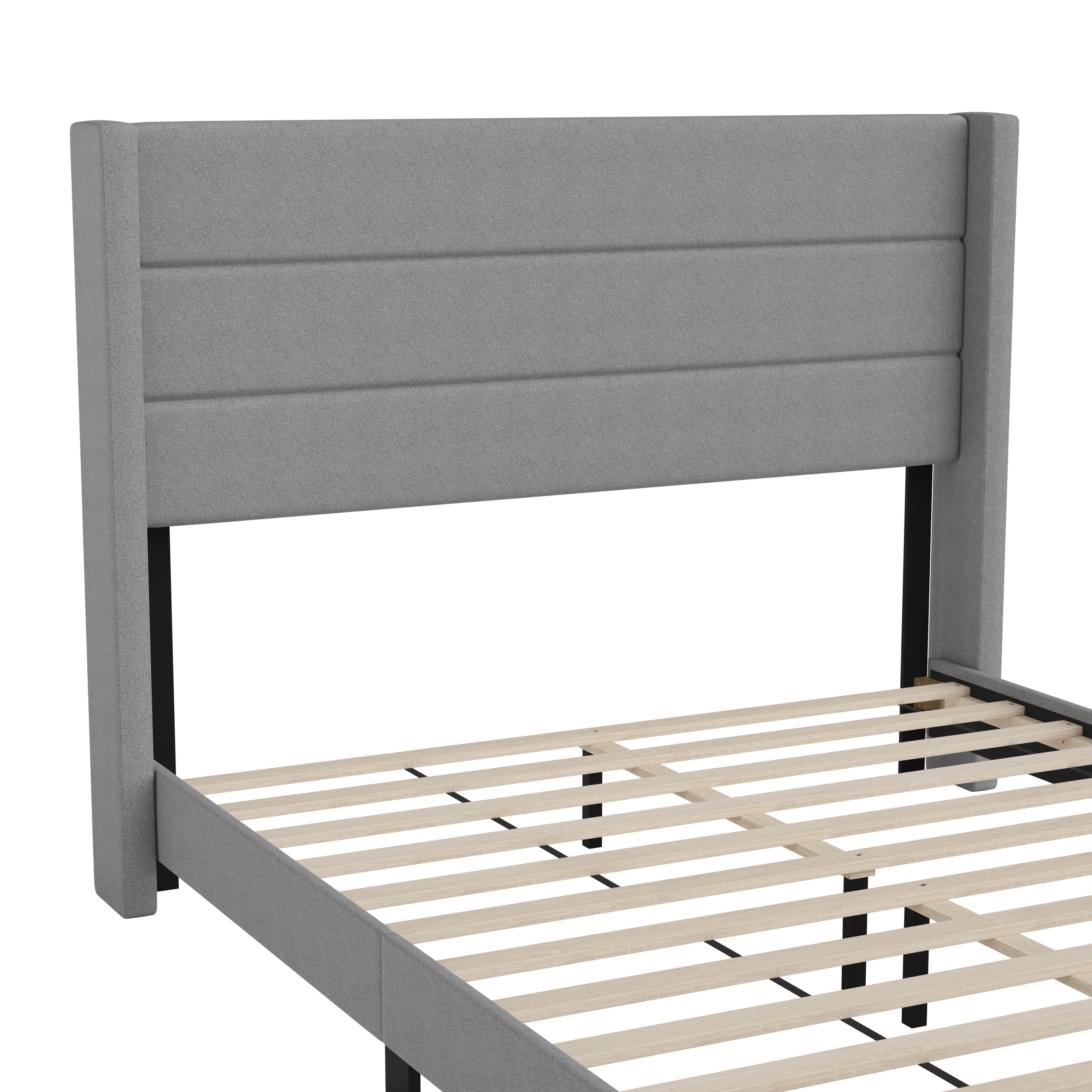 Hollis Upholstered Platform Bed with Wingback Headboard, Mattress Foundation with Slatted Supports, No Box Spring Needed