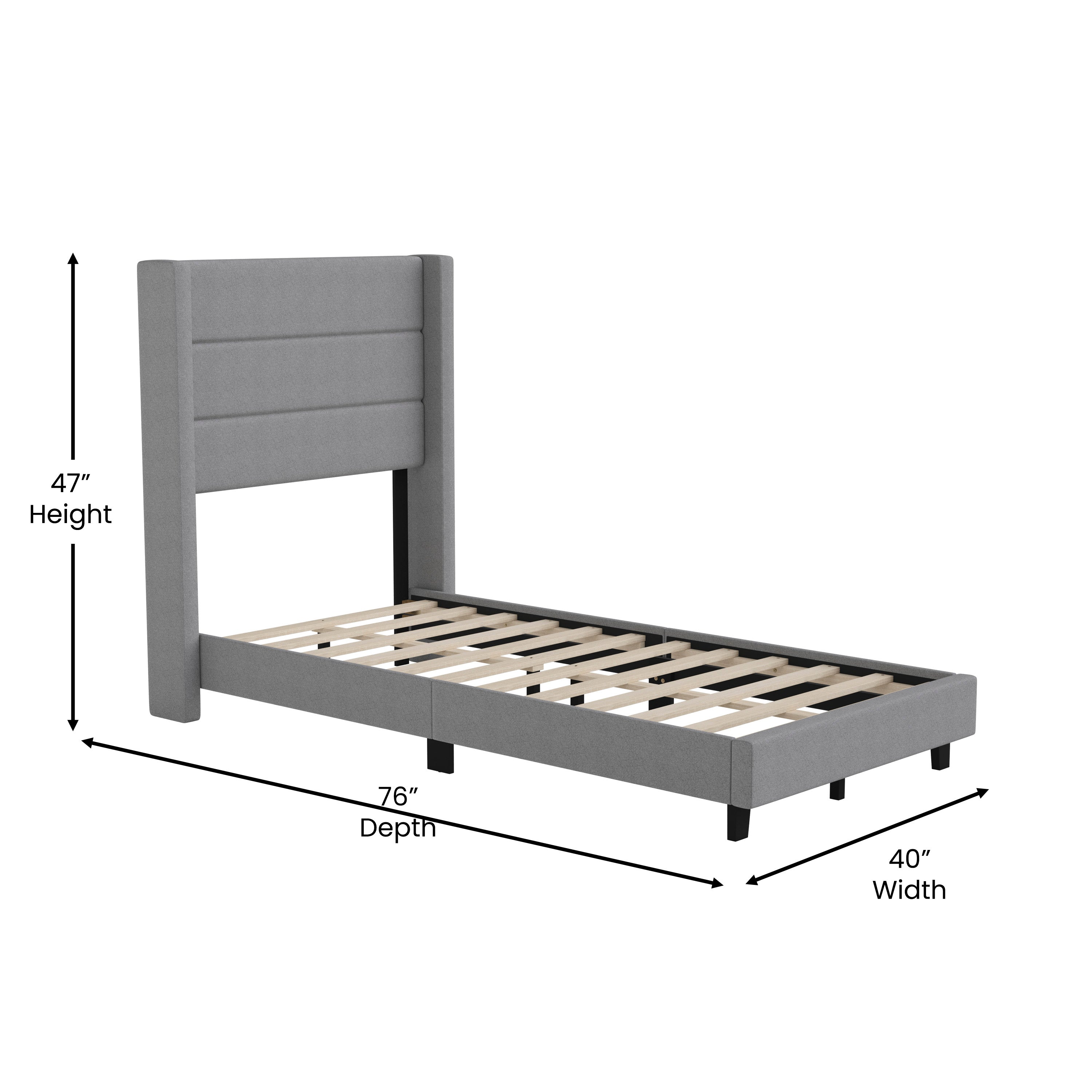 Hollis Upholstered Platform Bed with Wingback Headboard, Mattress Foundation with Slatted Supports, No Box Spring Needed
