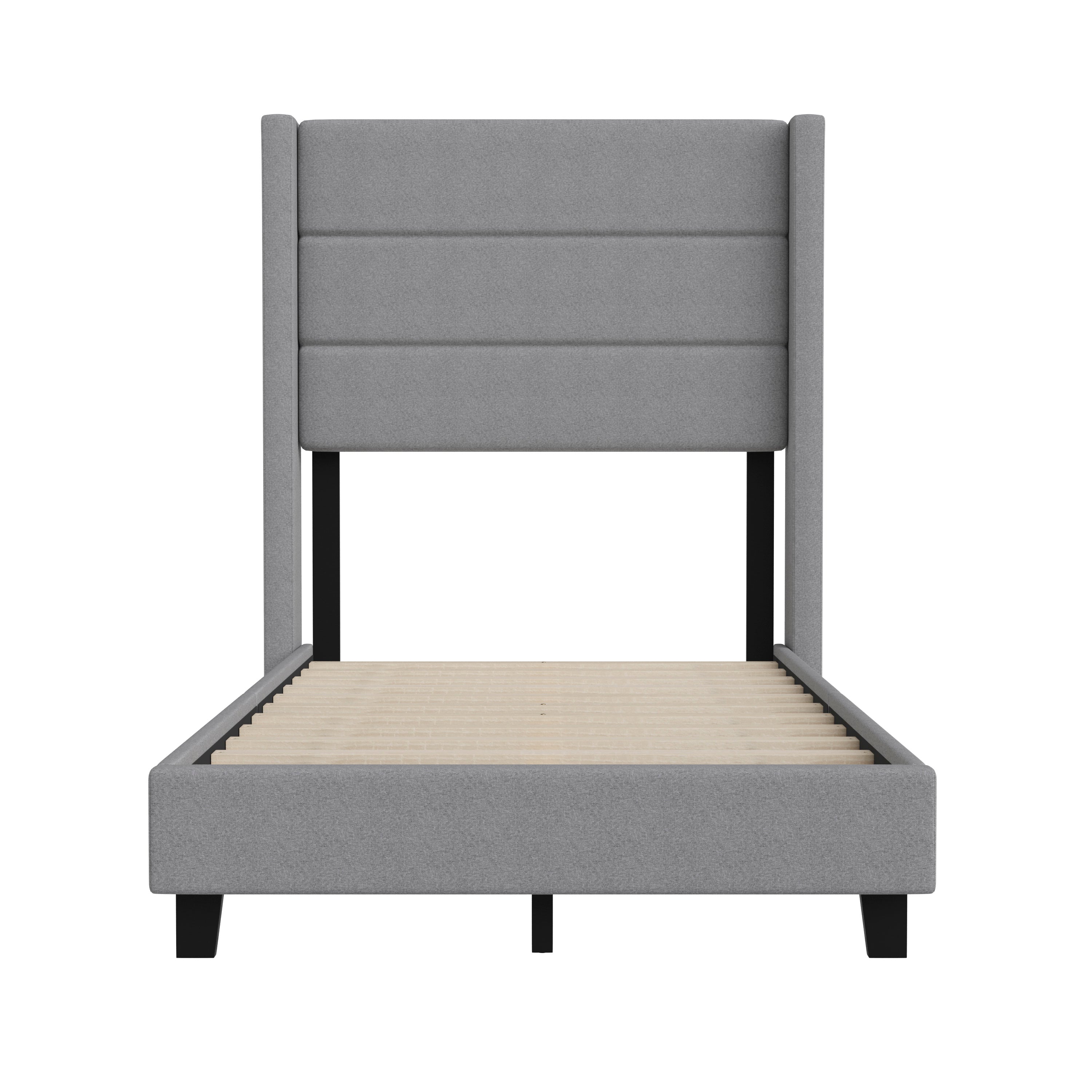 Hollis Upholstered Platform Bed with Wingback Headboard, Mattress Foundation with Slatted Supports, No Box Spring Needed