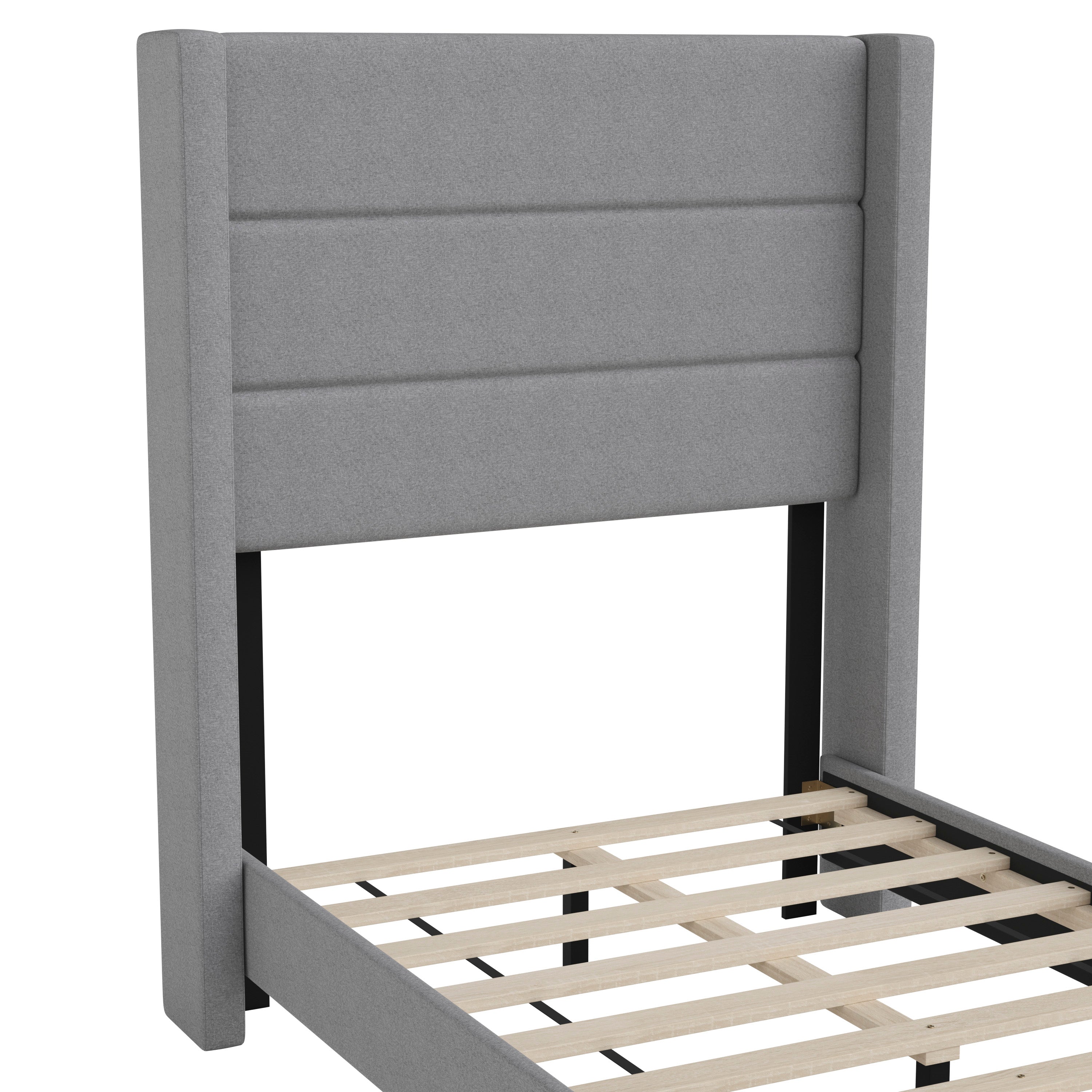 Hollis Upholstered Platform Bed with Wingback Headboard, Mattress Foundation with Slatted Supports, No Box Spring Needed