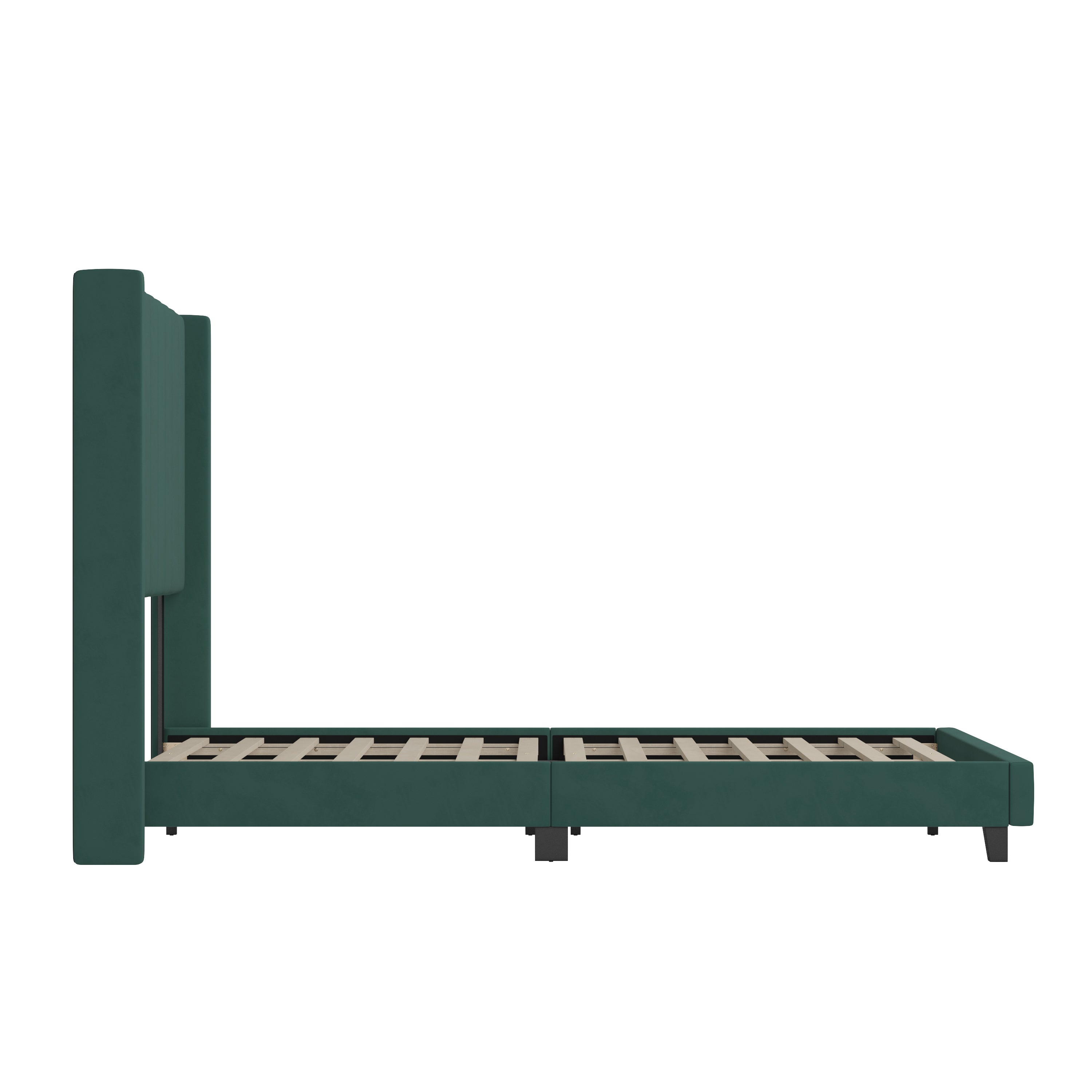 Bianca Upholstered Platform Bed with Vertical Stitched Wingback Headboard, Slatted Mattress Foundation, No Box Spring Needed