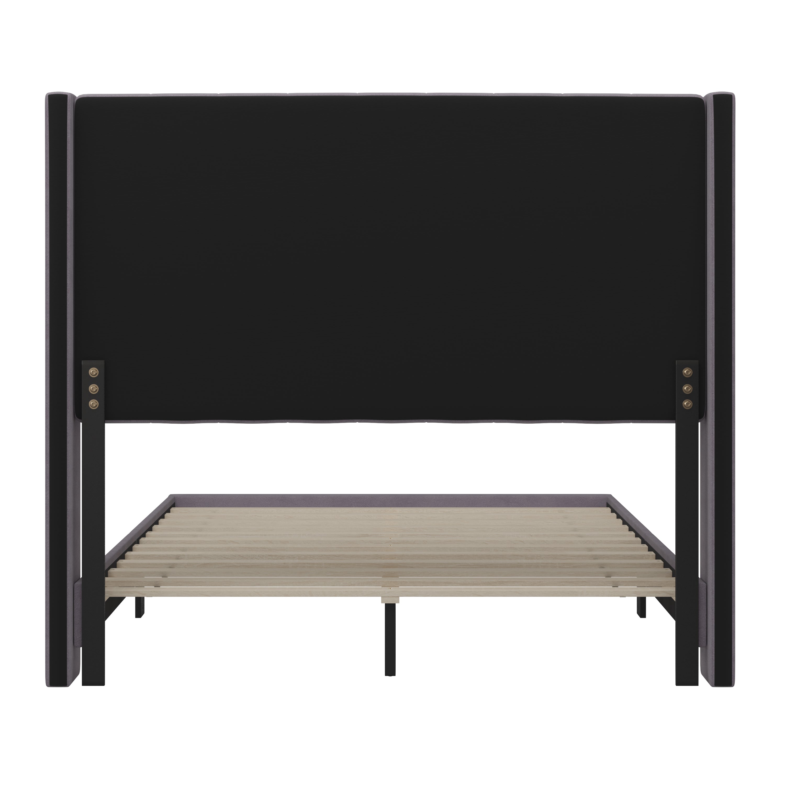 Bianca Upholstered Platform Bed with Vertical Stitched Wingback Headboard, Slatted Mattress Foundation, No Box Spring Needed