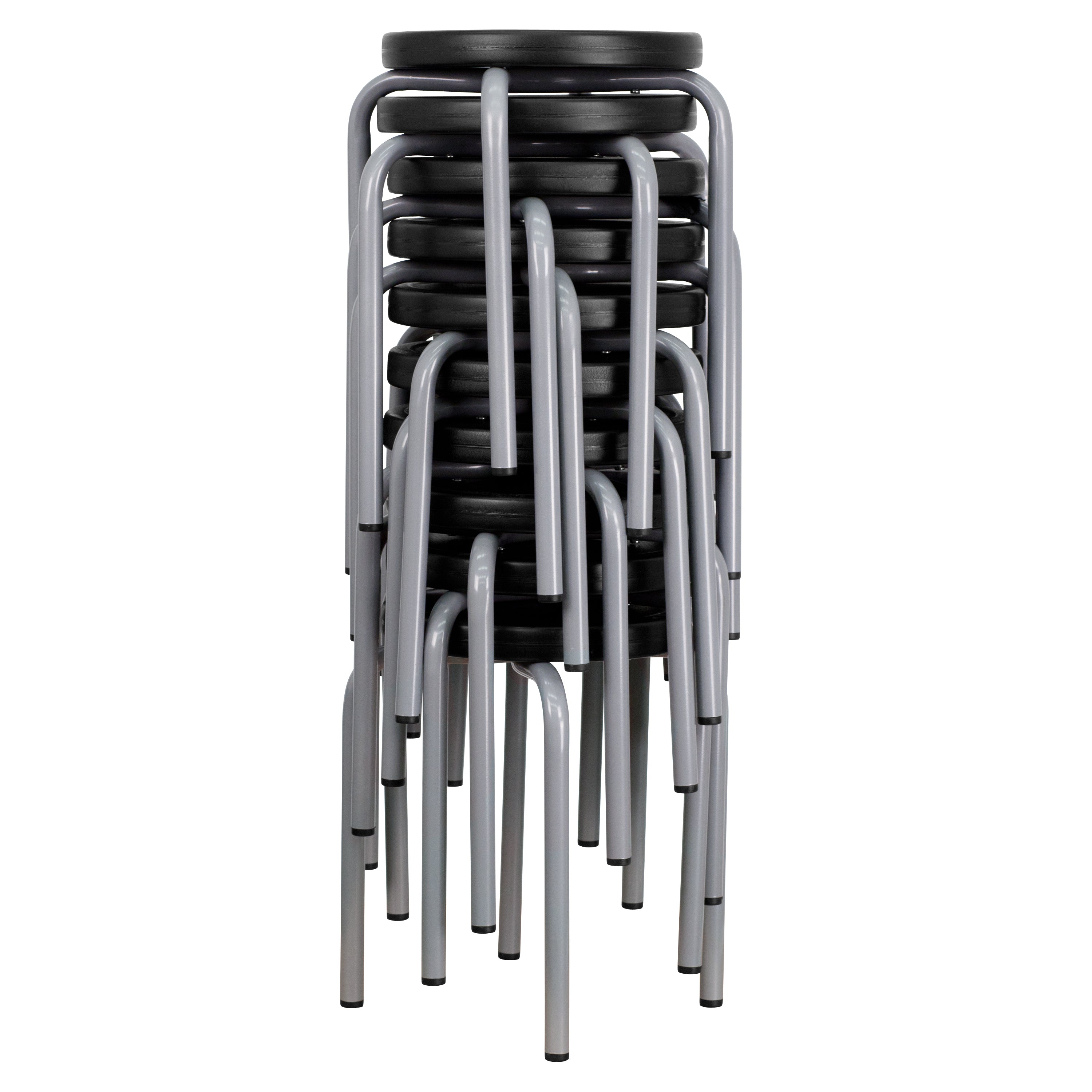 Stackable Stool with Silver Powder Coated Frame-Office Chair-Flash Furniture-Wall2Wall Furnishings