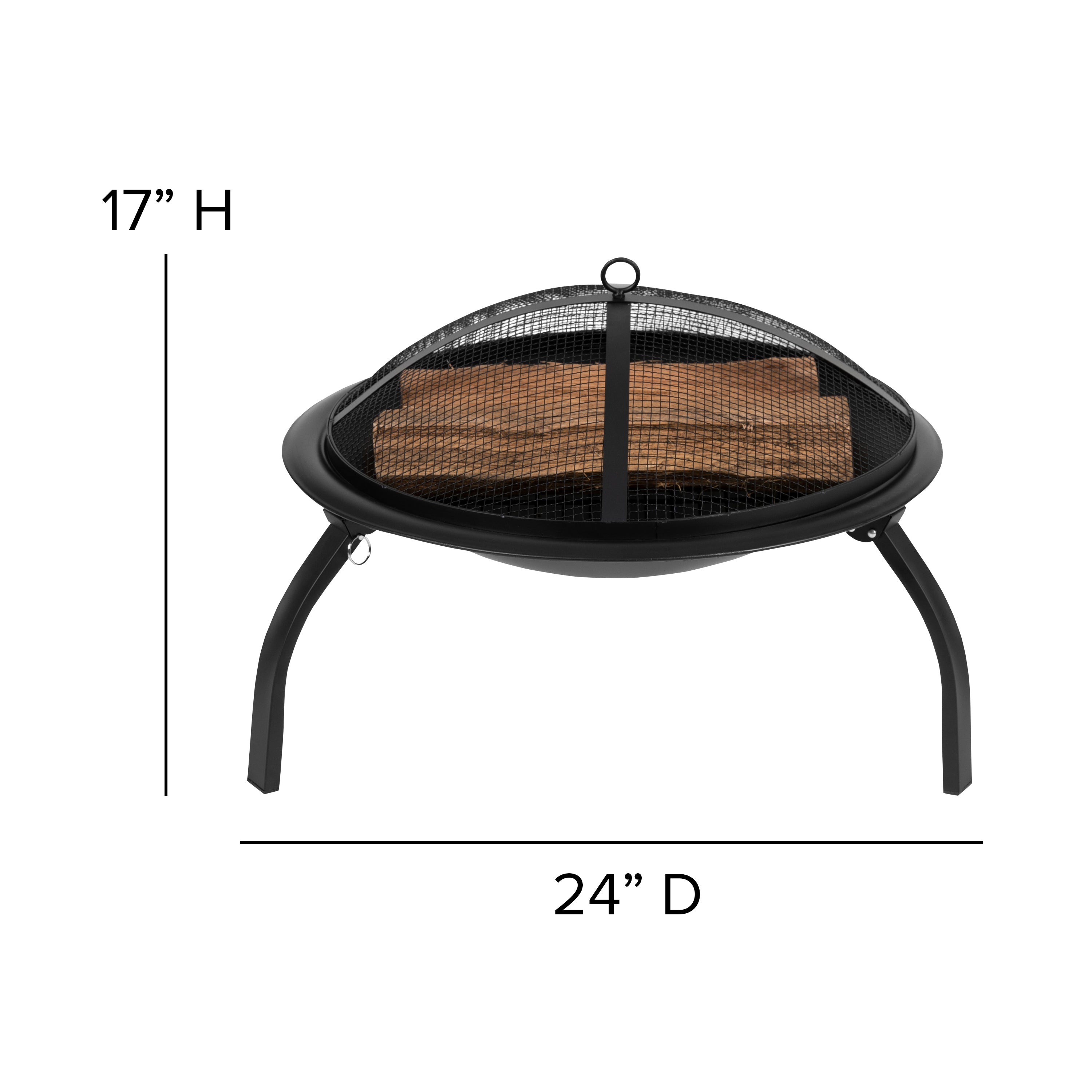 Foldable Wood Burning Firepit with Mesh Spark Screen and Poker-Outdoor FirePit-Flash Furniture-Wall2Wall Furnishings