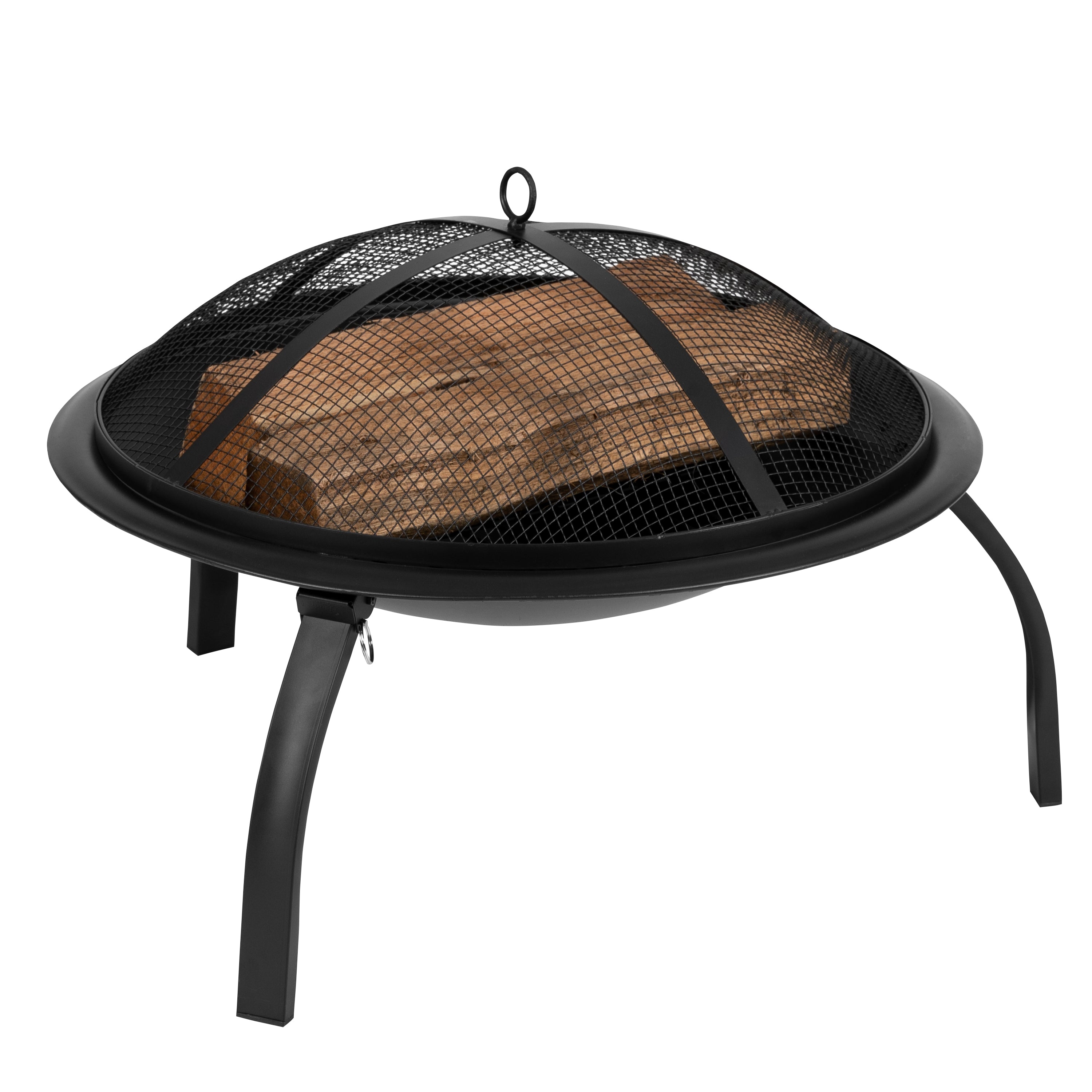 Foldable Wood Burning Firepit with Mesh Spark Screen and Poker-Outdoor FirePit-Flash Furniture-Wall2Wall Furnishings