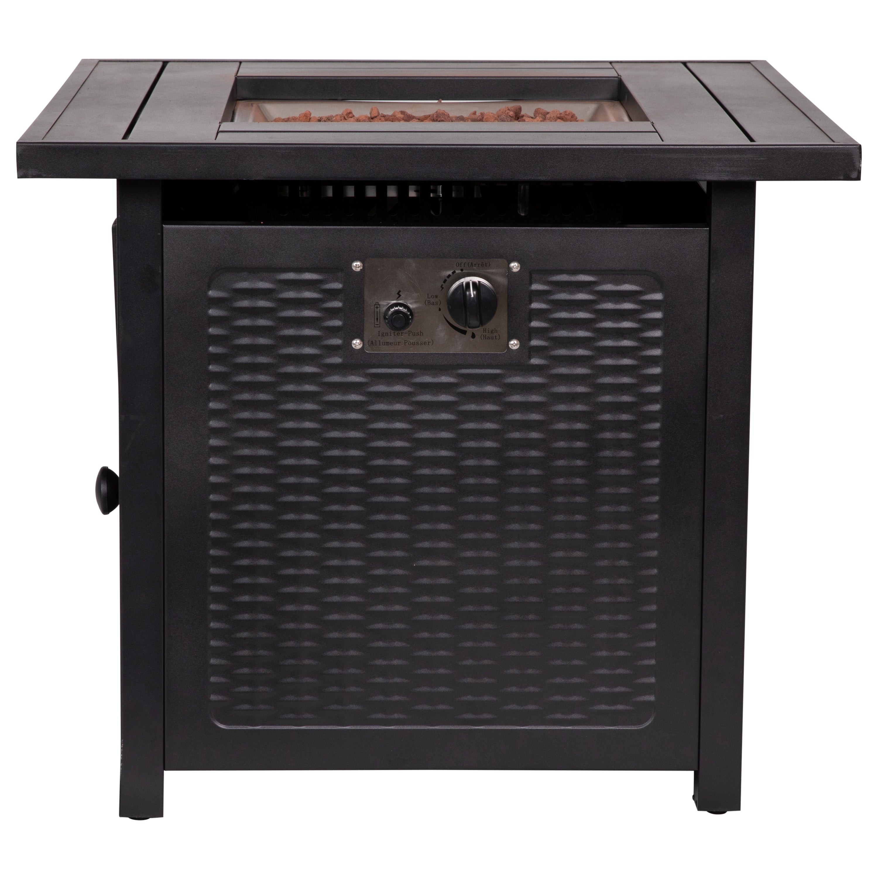 Olympia 50,000 BTU Outdoor Propane Gas Fire Pit Table with Stainless Steel Tabletop, Lid, Lava Rocks, and Steel Wicker Detail Base-Outdoor FirePit-Flash Furniture-Wall2Wall Furnishings