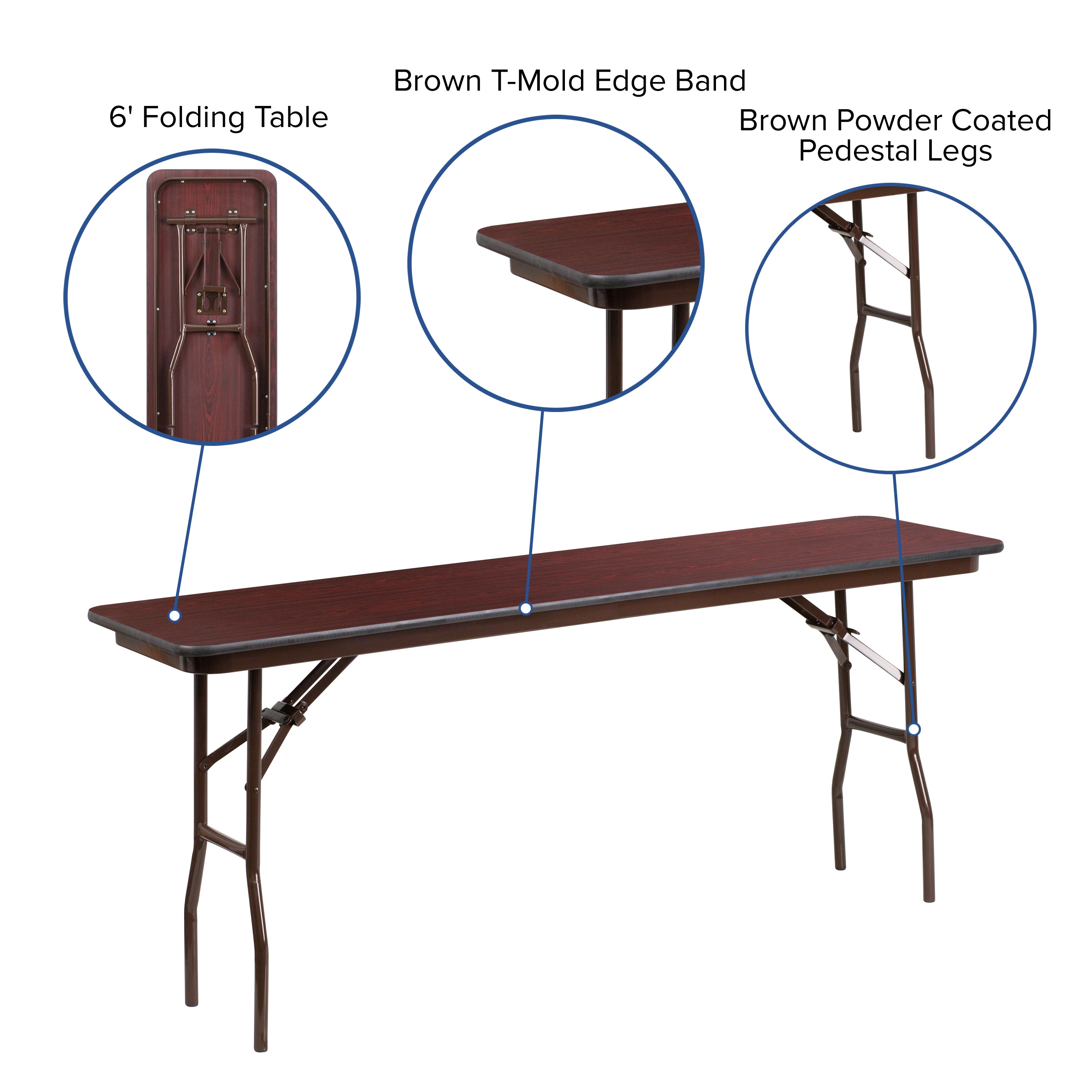 6-Foot Mahogany Melamine Laminate Folding Training Table-Rectangular Melamine Folding Table-Flash Furniture-Wall2Wall Furnishings