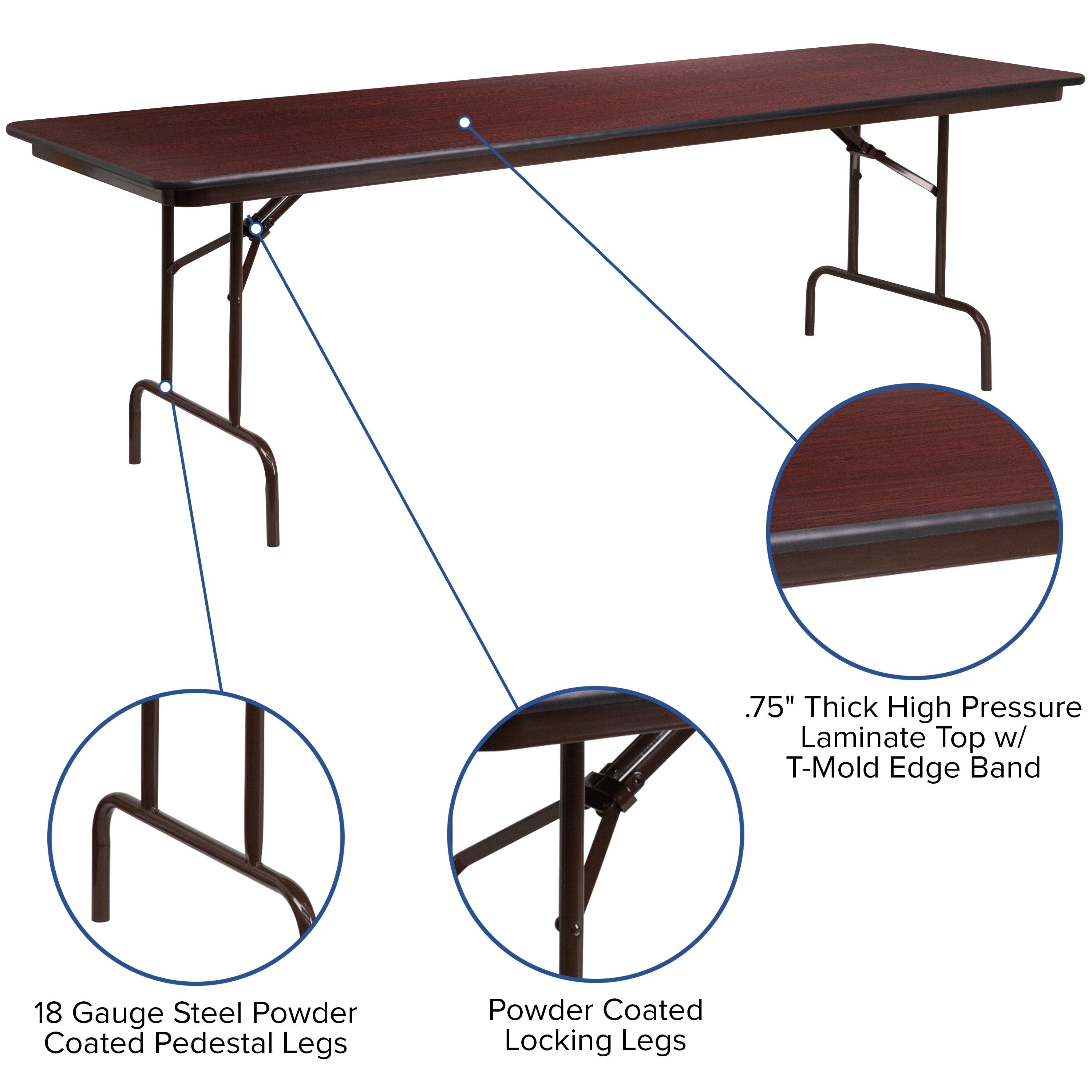 8-Foot High Pressure Mahogany Laminate Folding Banquet Table-Rectangular High Pressure Folding Table-Flash Furniture-Wall2Wall Furnishings