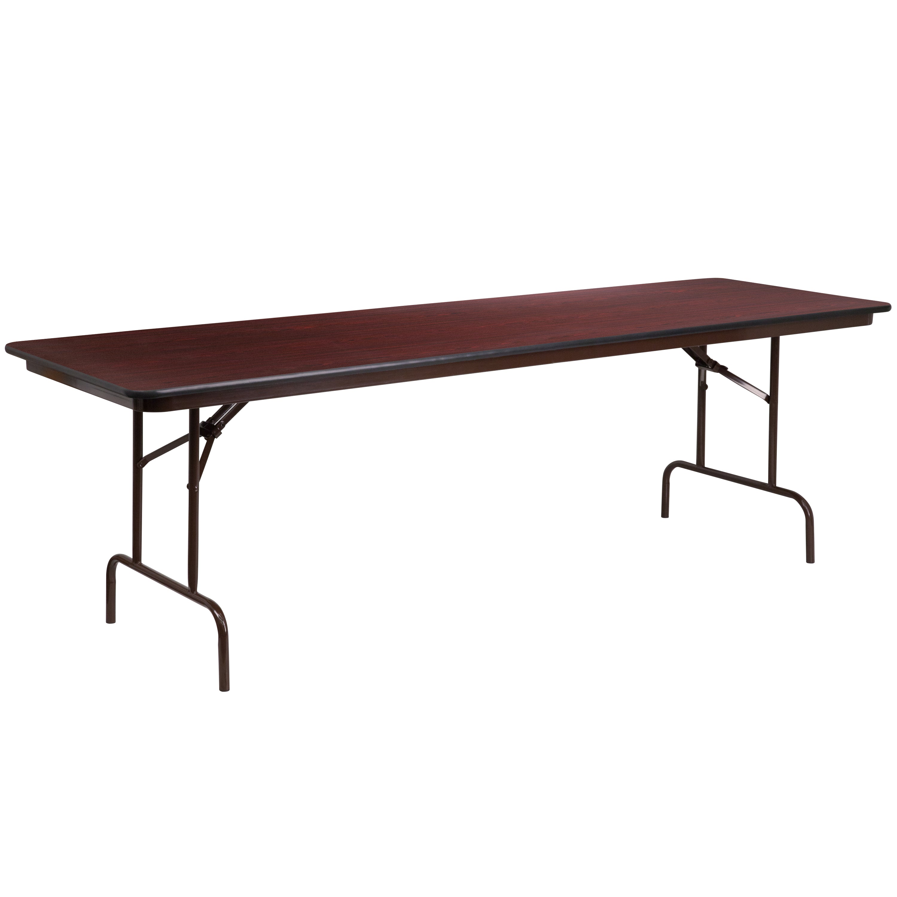 8-Foot Mahogany Melamine Laminate Folding Banquet Table-Rectangular Melamine Folding Table-Flash Furniture-Wall2Wall Furnishings