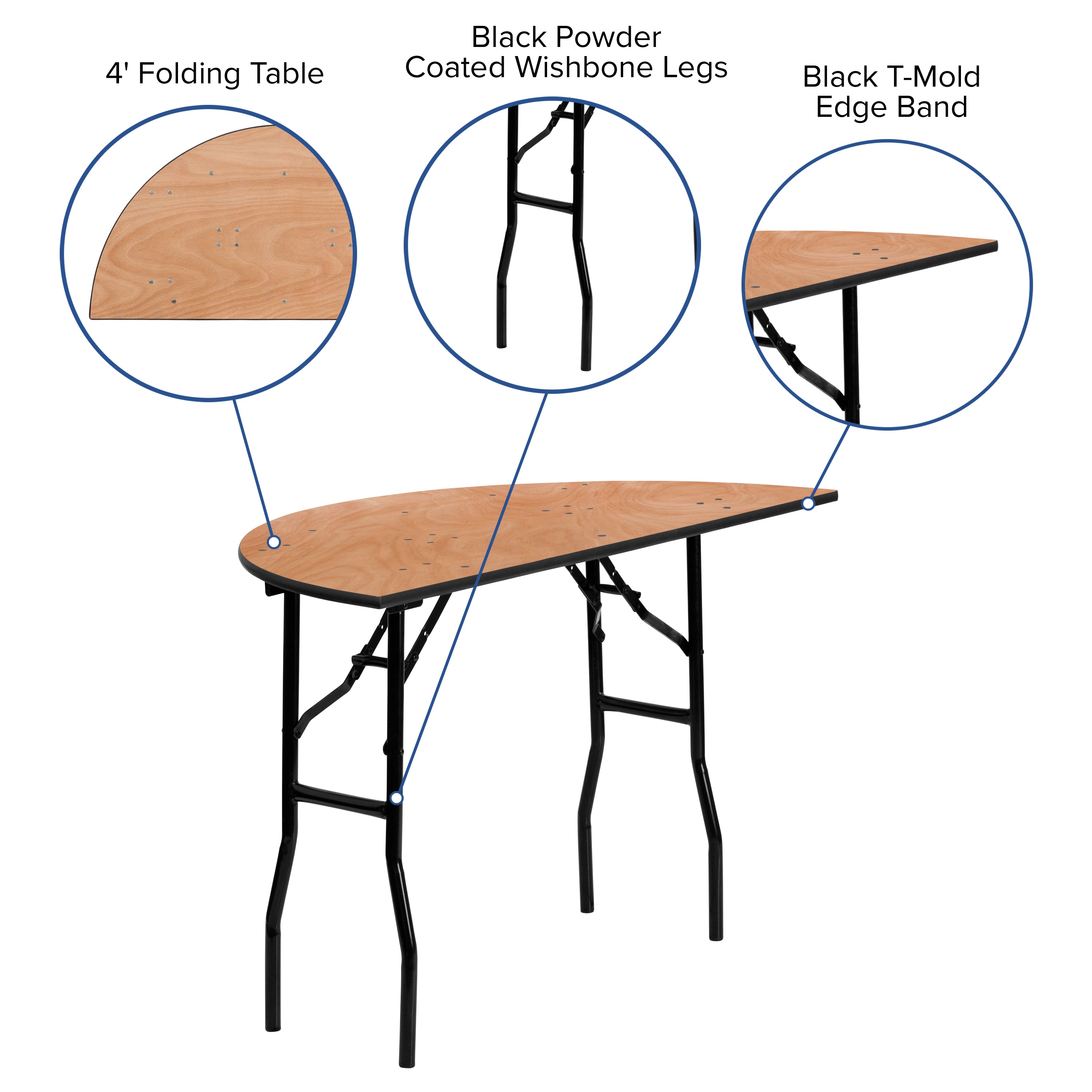 4-Foot Half-Round Wood Folding Banquet Table-Round Folding Table-Flash Furniture-Wall2Wall Furnishings