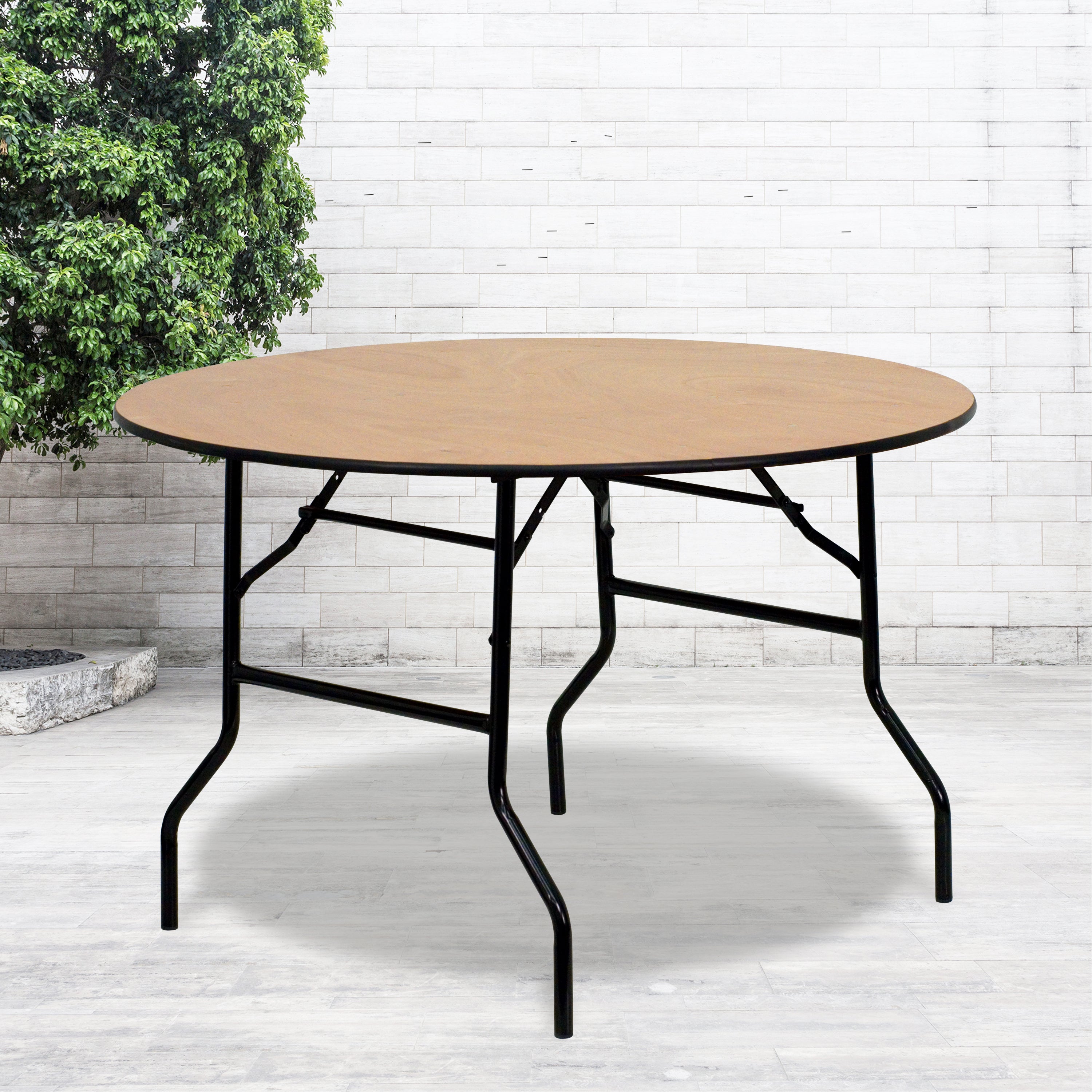 4-Foot Round Wood Folding Banquet Table with Clear Coated Finished Top-Round Folding Table-Flash Furniture-Wall2Wall Furnishings