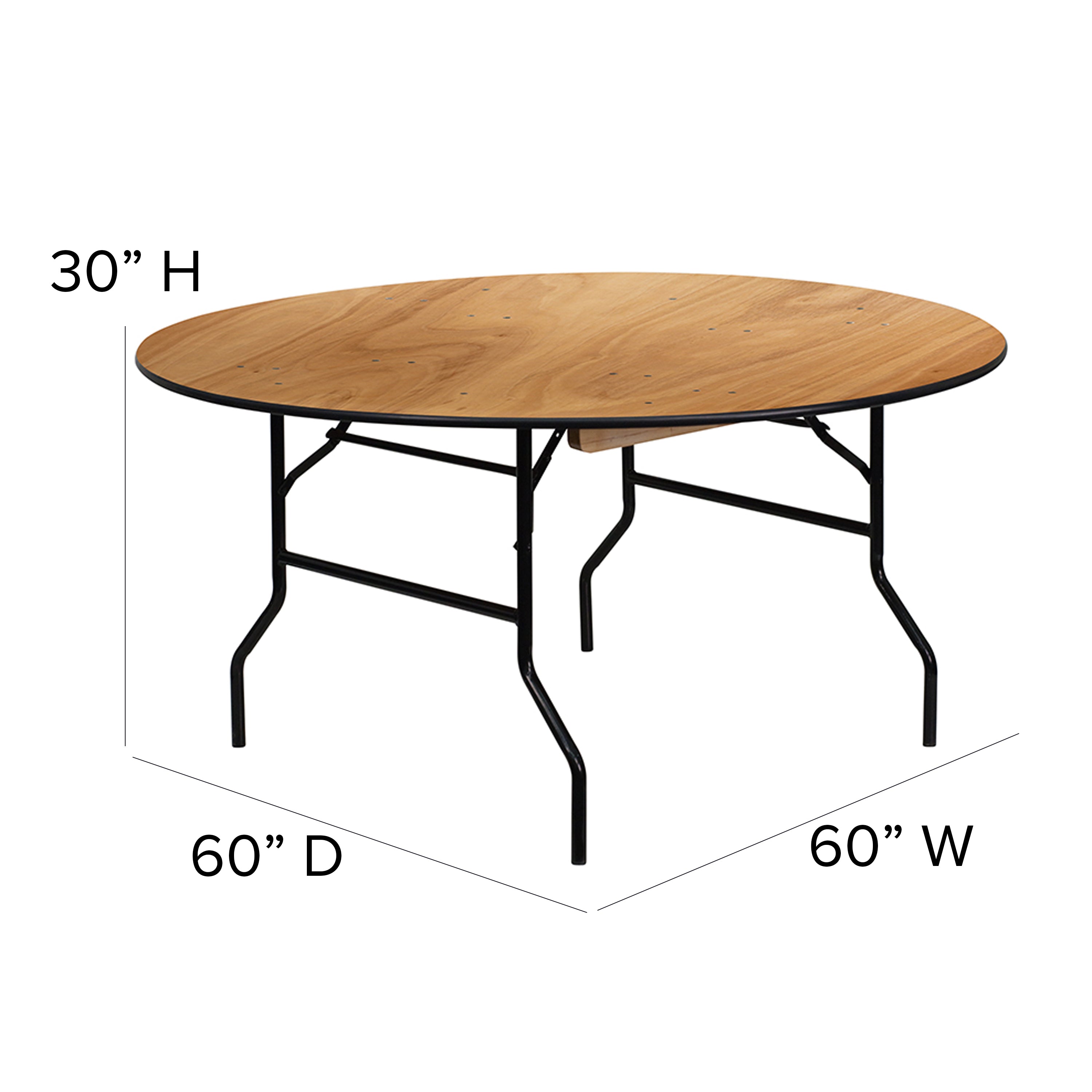 5-Foot Round Wood Folding Banquet Table with Clear Coated Finished Top-Round Folding Table-Flash Furniture-Wall2Wall Furnishings