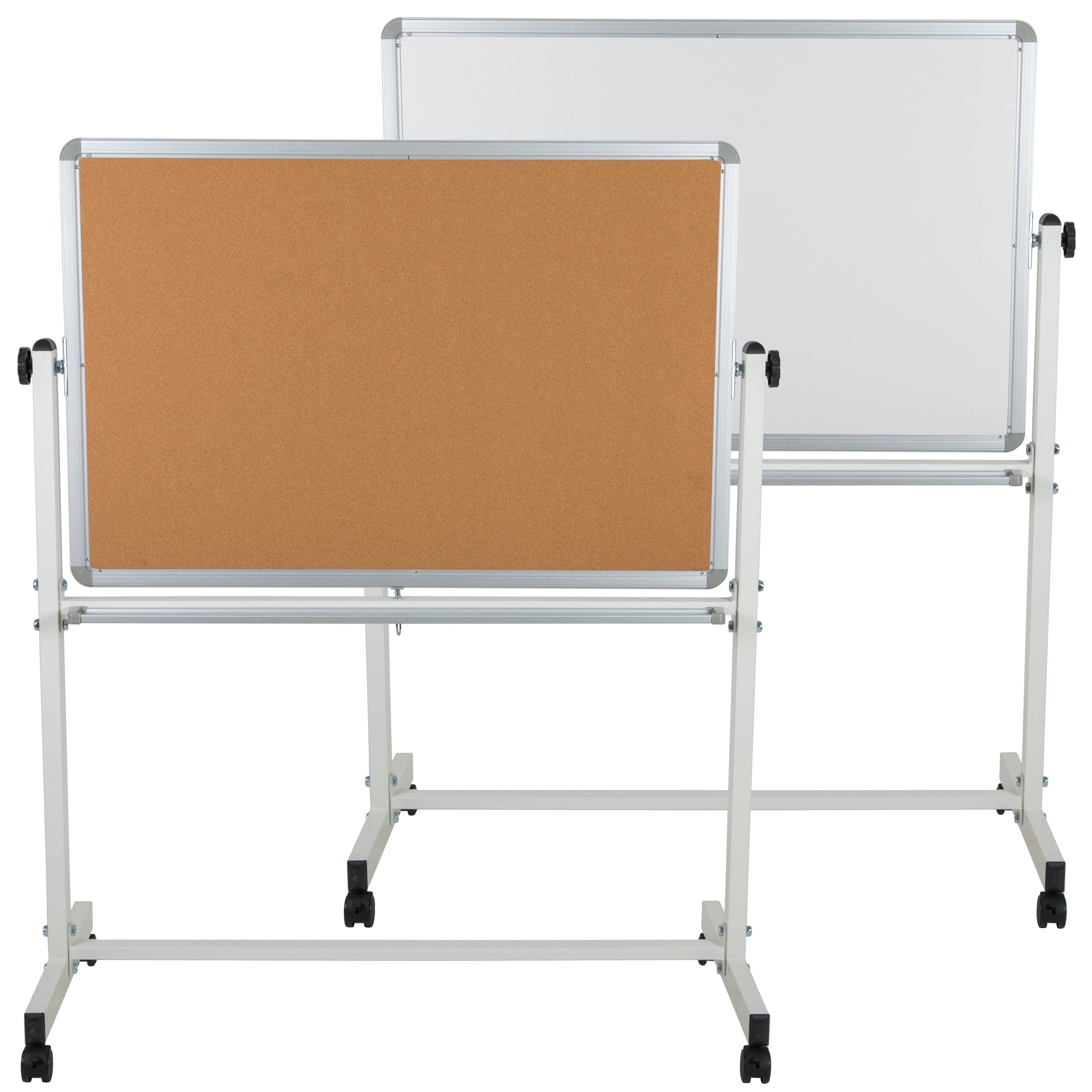 HERCULES Series Reversible Mobile Cork Bulletin Board and White Board Stand with Pen Tray-Reversible Mobile Cork/Marker Boards-Flash Furniture-Wall2Wall Furnishings