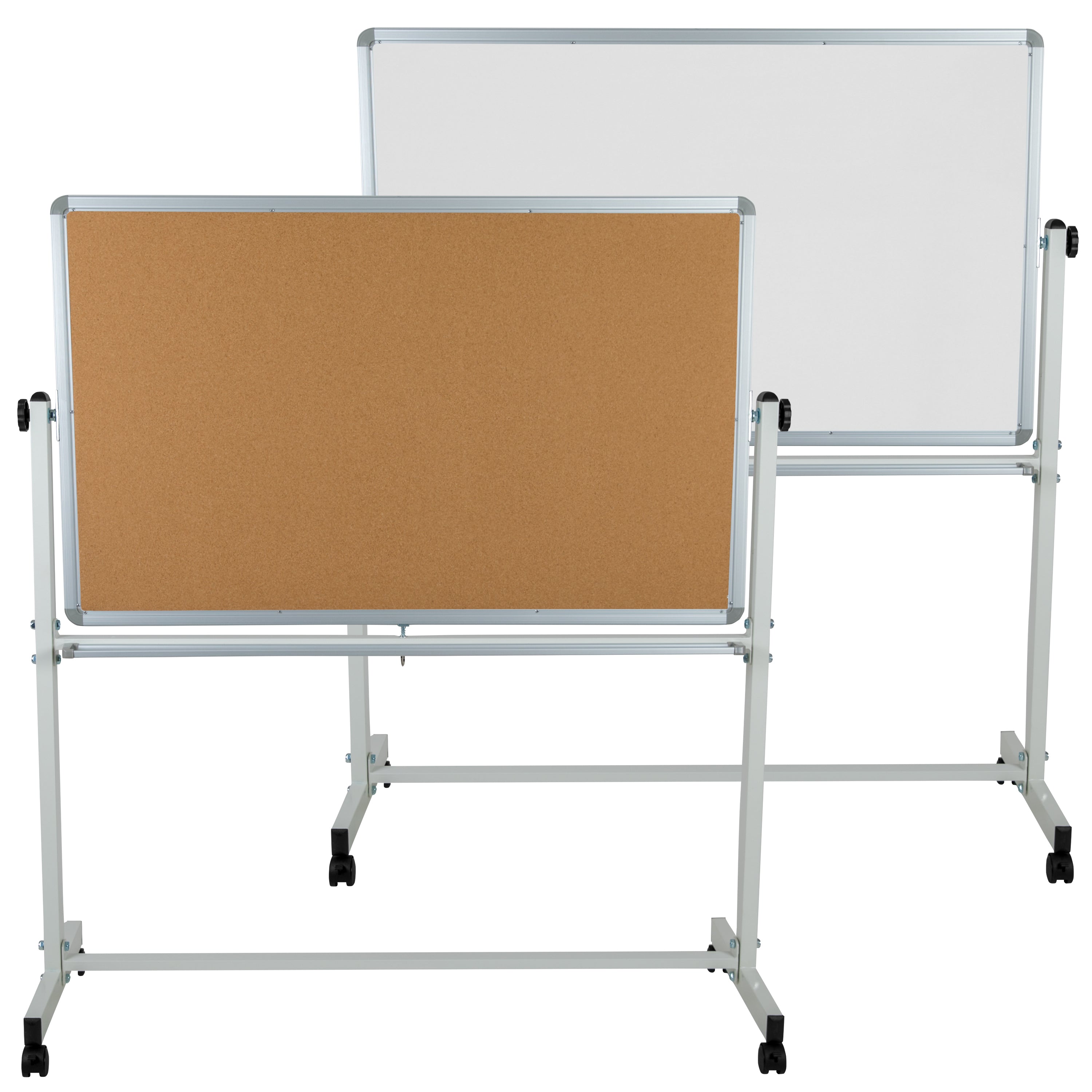 HERCULES Series Reversible Mobile Cork Bulletin Board and White Board Stand with Pen Tray-Reversible Mobile Cork/Marker Boards-Flash Furniture-Wall2Wall Furnishings
