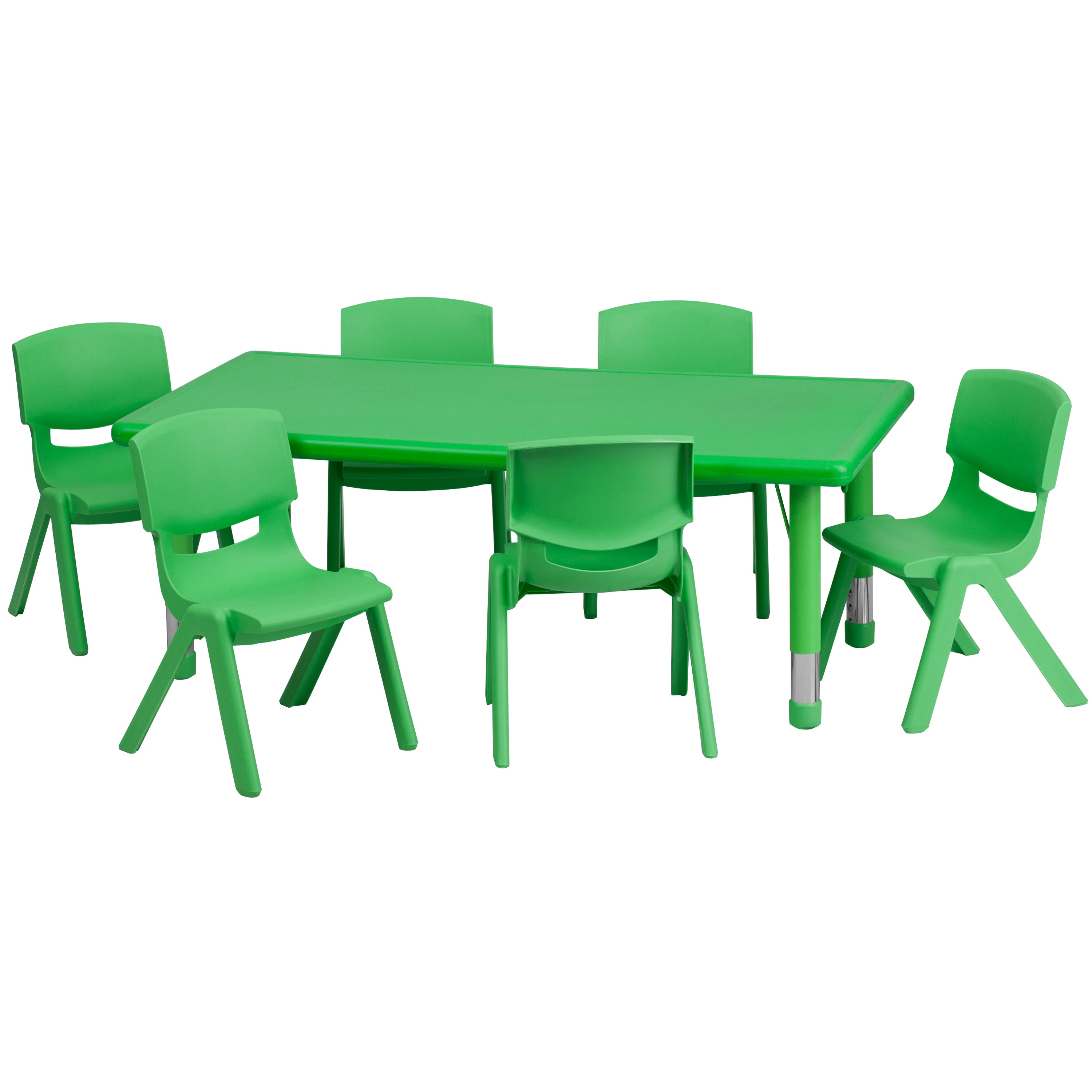 24"W x 48"L Rectangular Plastic Height Adjustable Activity Table Set with 6 Chairs-Rectangular Activity Table Set-Flash Furniture-Wall2Wall Furnishings