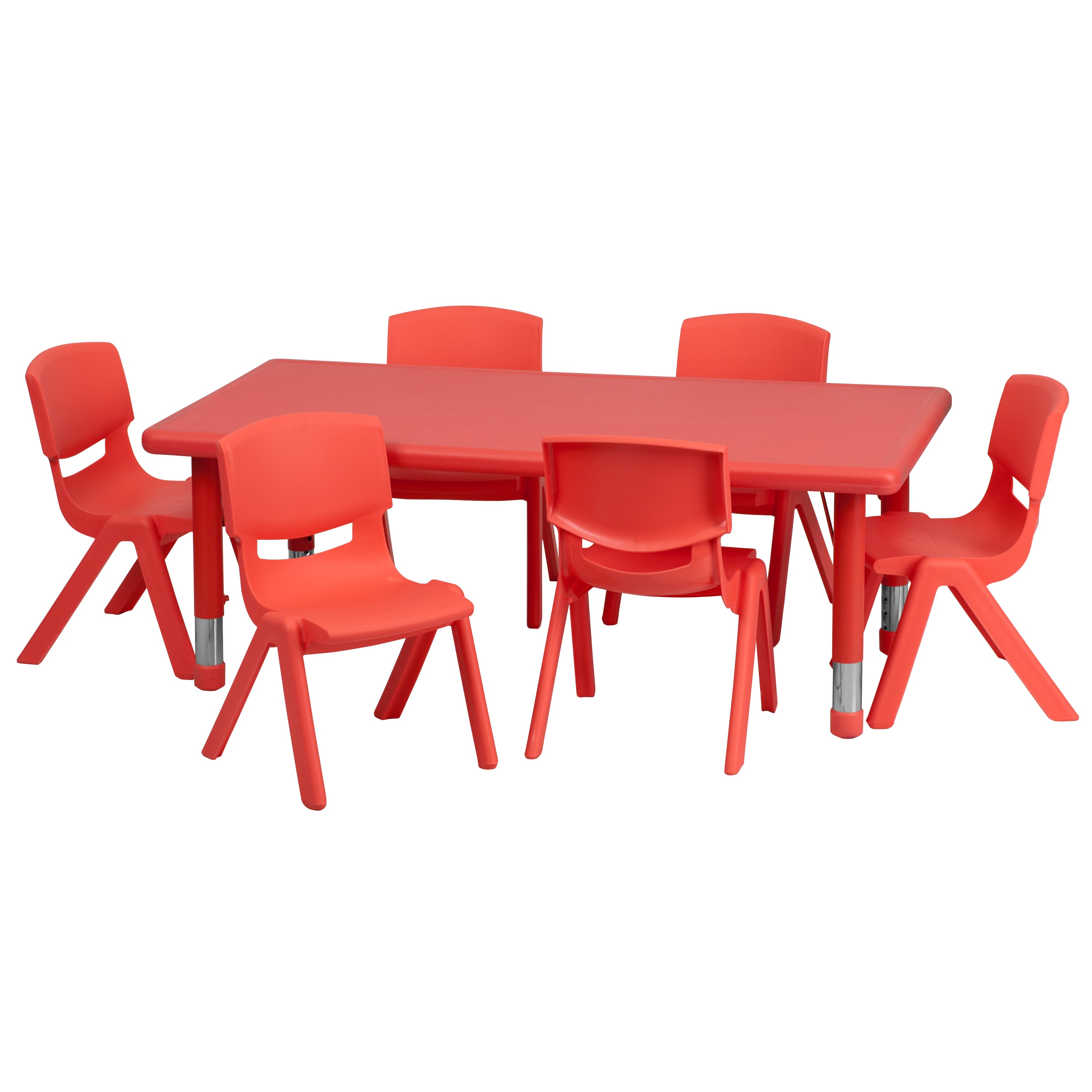 24"W x 48"L Rectangular Plastic Height Adjustable Activity Table Set with 6 Chairs-Rectangular Activity Table Set-Flash Furniture-Wall2Wall Furnishings